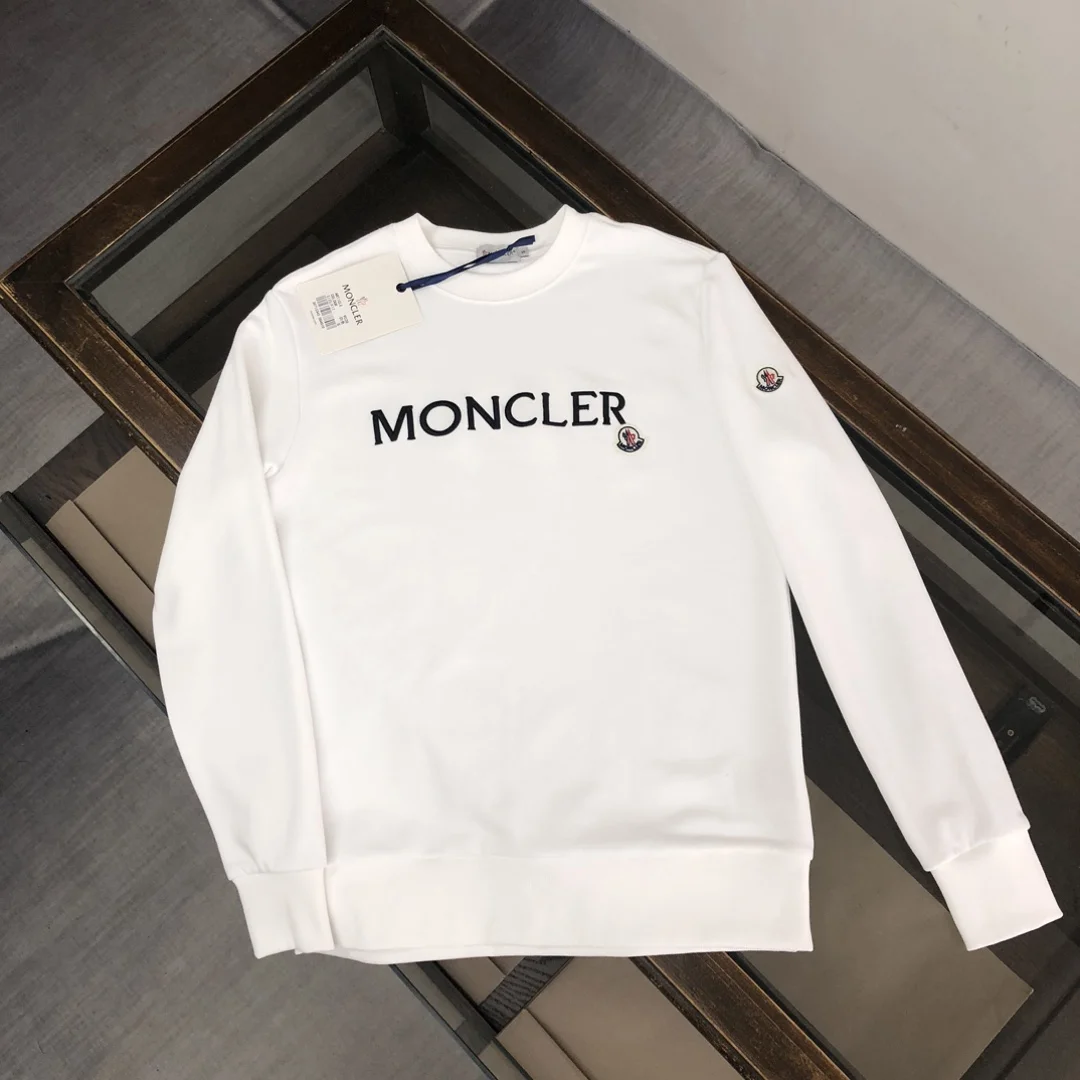 Moncler 2024 White Crew Neck Sweatshirt with Embroidered Logo