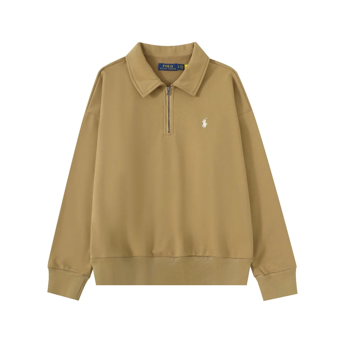 Ralph Lauren Khaki Half-Zip Sweatshirt with Pony Logo