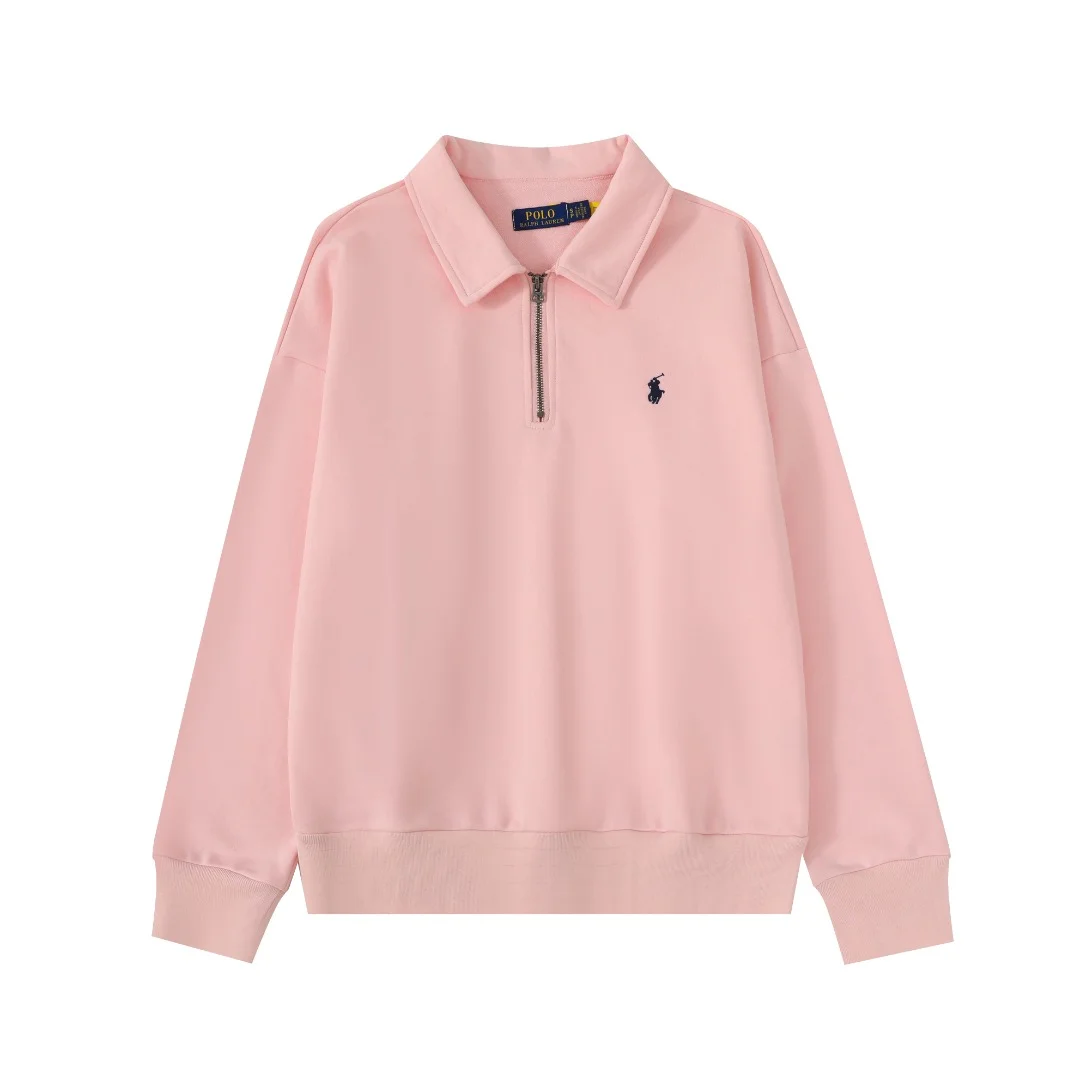 Ralph Lauren Pink Half-Zip Polo Sweatshirt with Pony Embroidery