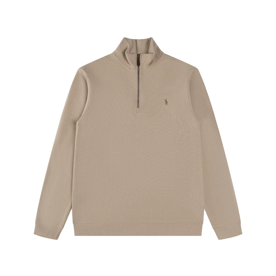 Ralph Lauren Beige Half-Zip Mock-Neck Sweatshirt with Pony Logo