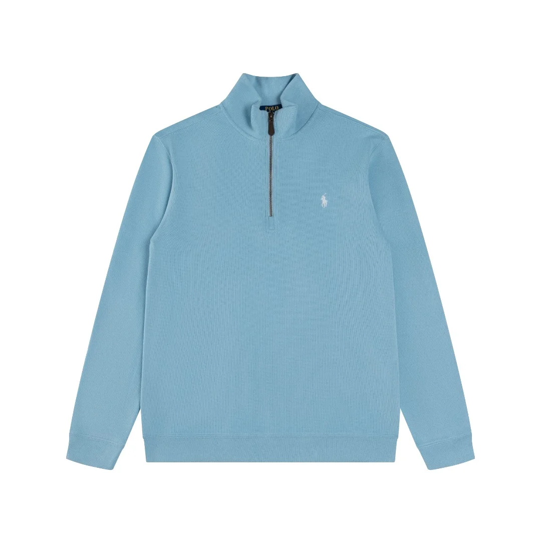 Ralph Lauren Light Blue Half-Zip Mock-Neck Sweatshirt with Pony Logo