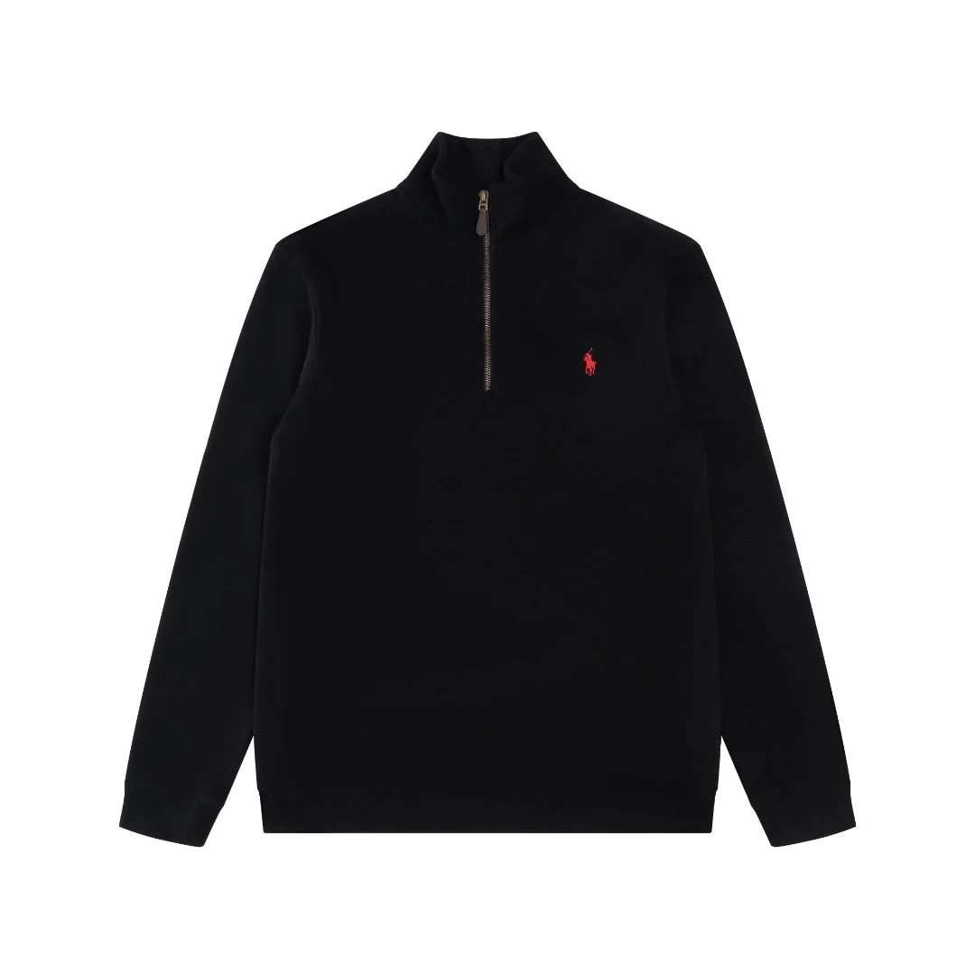 Ralph Lauren Black Half-Zip Mock-Neck Sweatshirt with Pony Logo