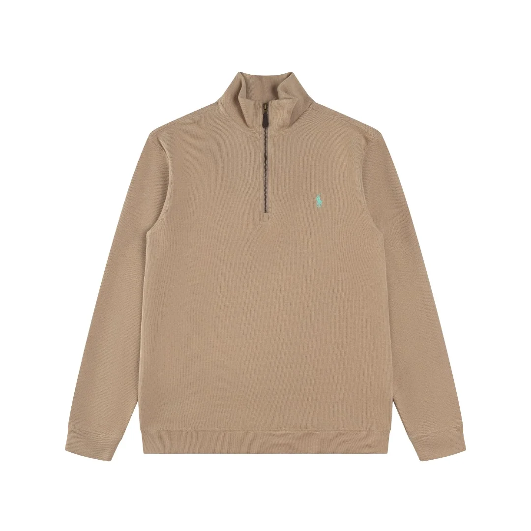 Ralph Lauren Khaki Half-Zip Turtleneck Sweatshirt with Pony Logo