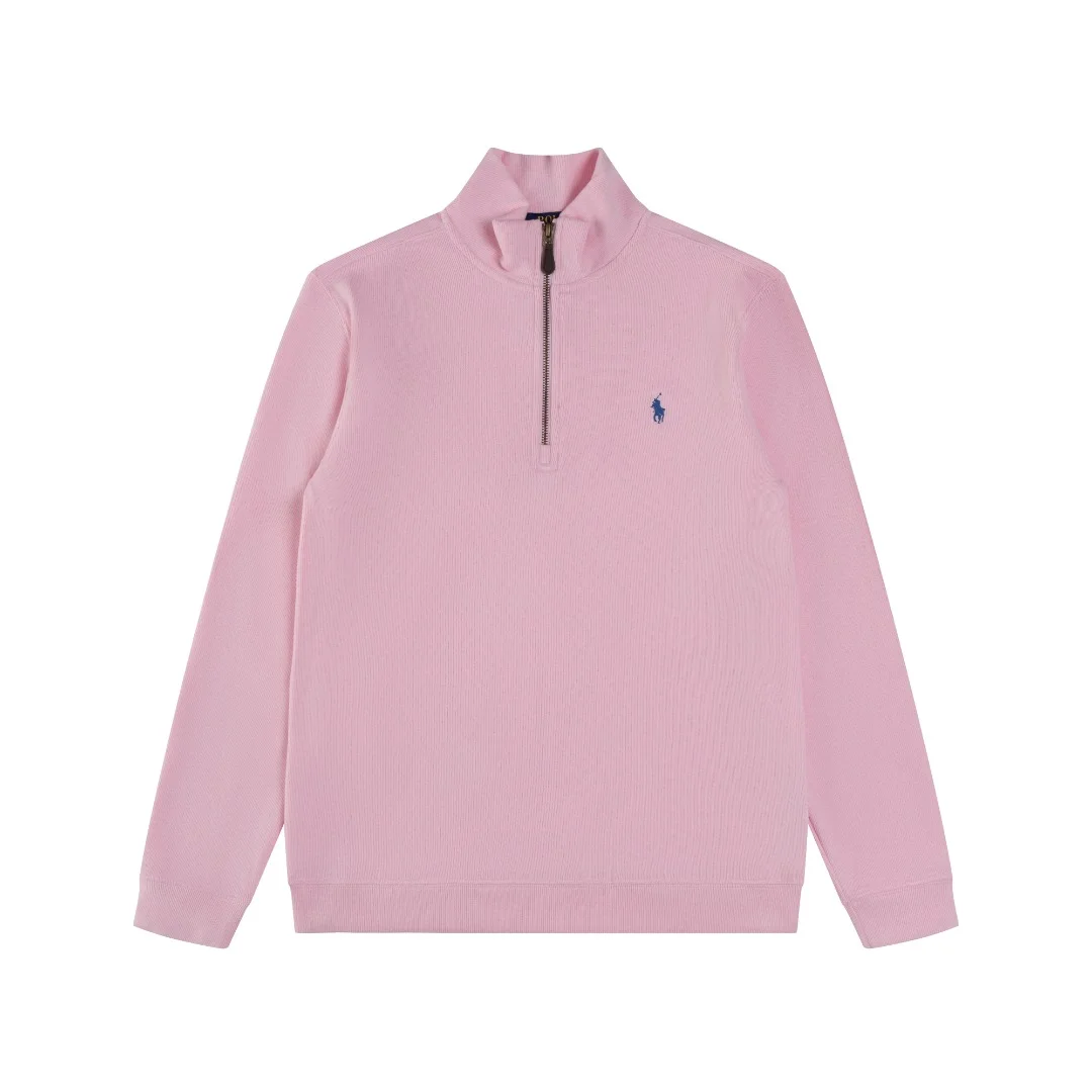 Ralph Lauren Pink Half-Zip High-Neck Sweatshirt with Pony Logo