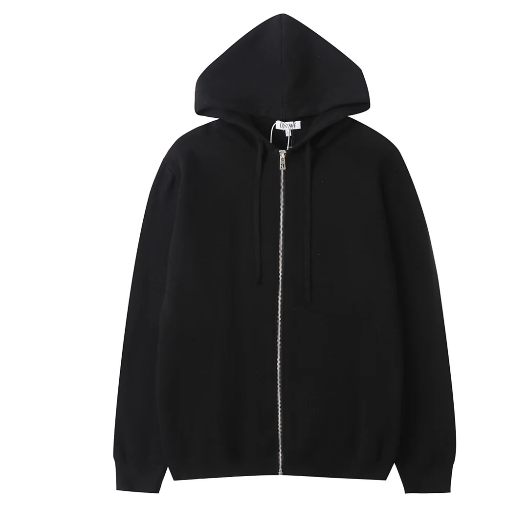Loewe Black Zip-Up Hoodie with Rabbit Hair Yarn & Anagram Emboss