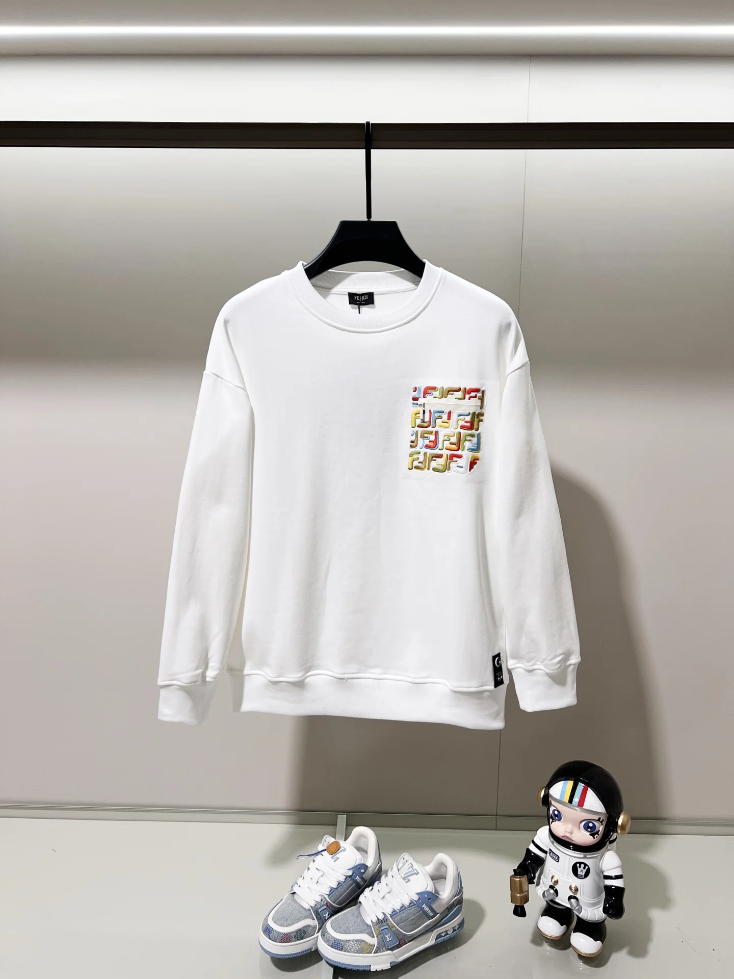 Fendi White Crew Neck Sweatshirt with Colorful FF Embroidery