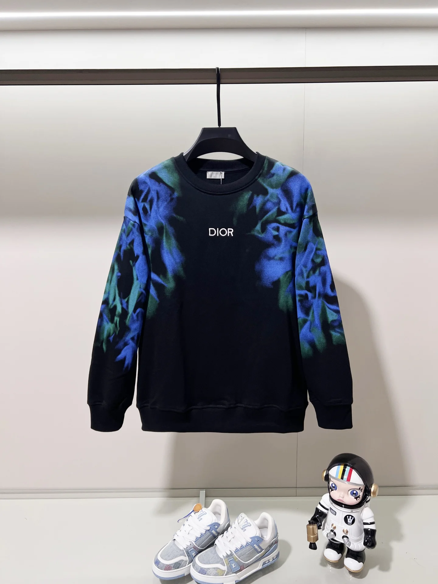 Dior Black Crewneck Sweatshirt with Embroidered Logo & Colorful Arm Print