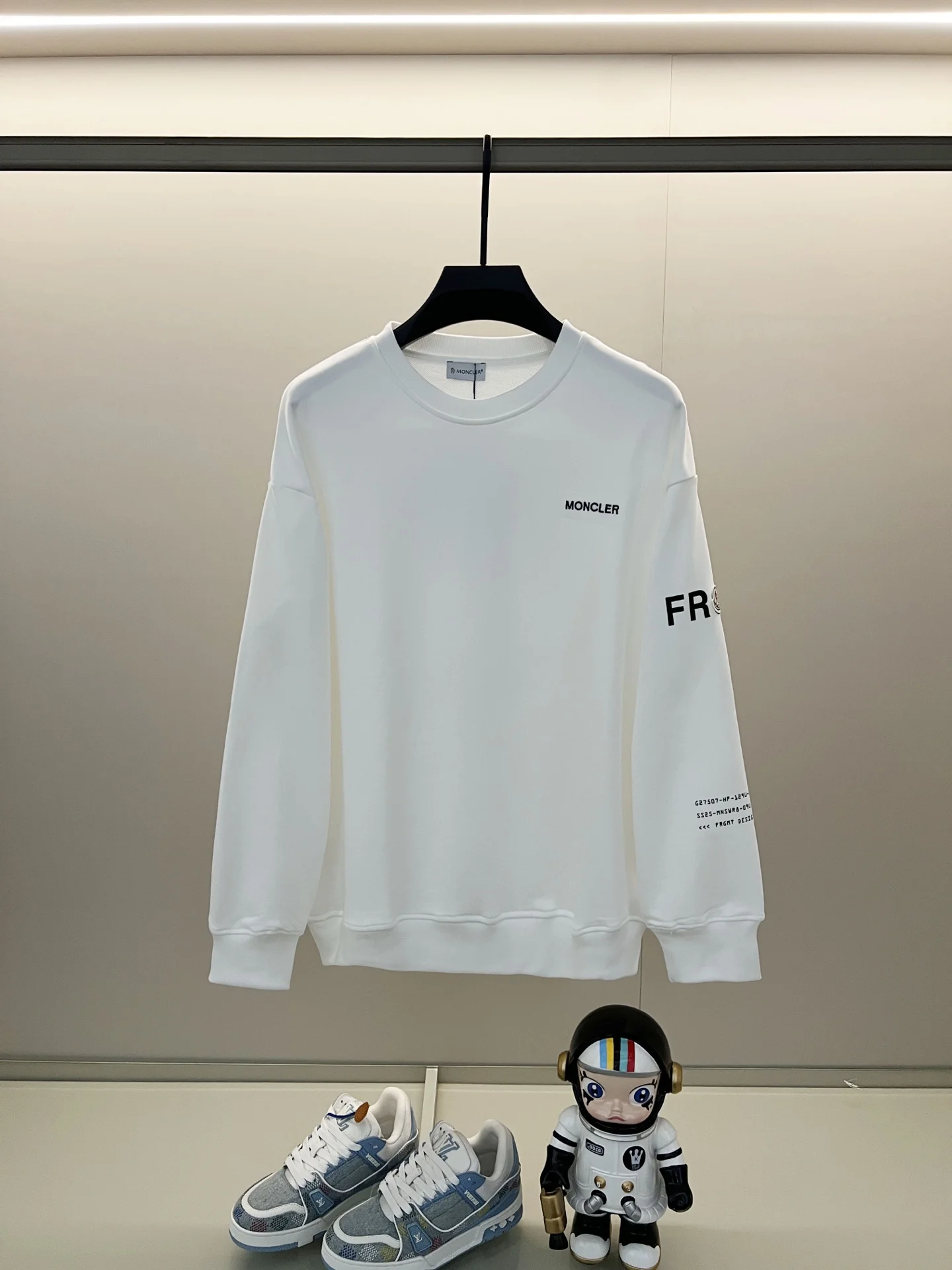 Moncler White Crewneck Sweatshirt with Front & Back Logo