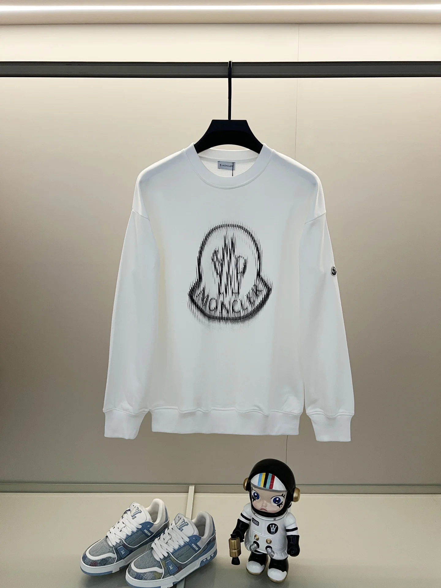 Moncler White Crewneck Sweatshirt with Ghost Print Logo