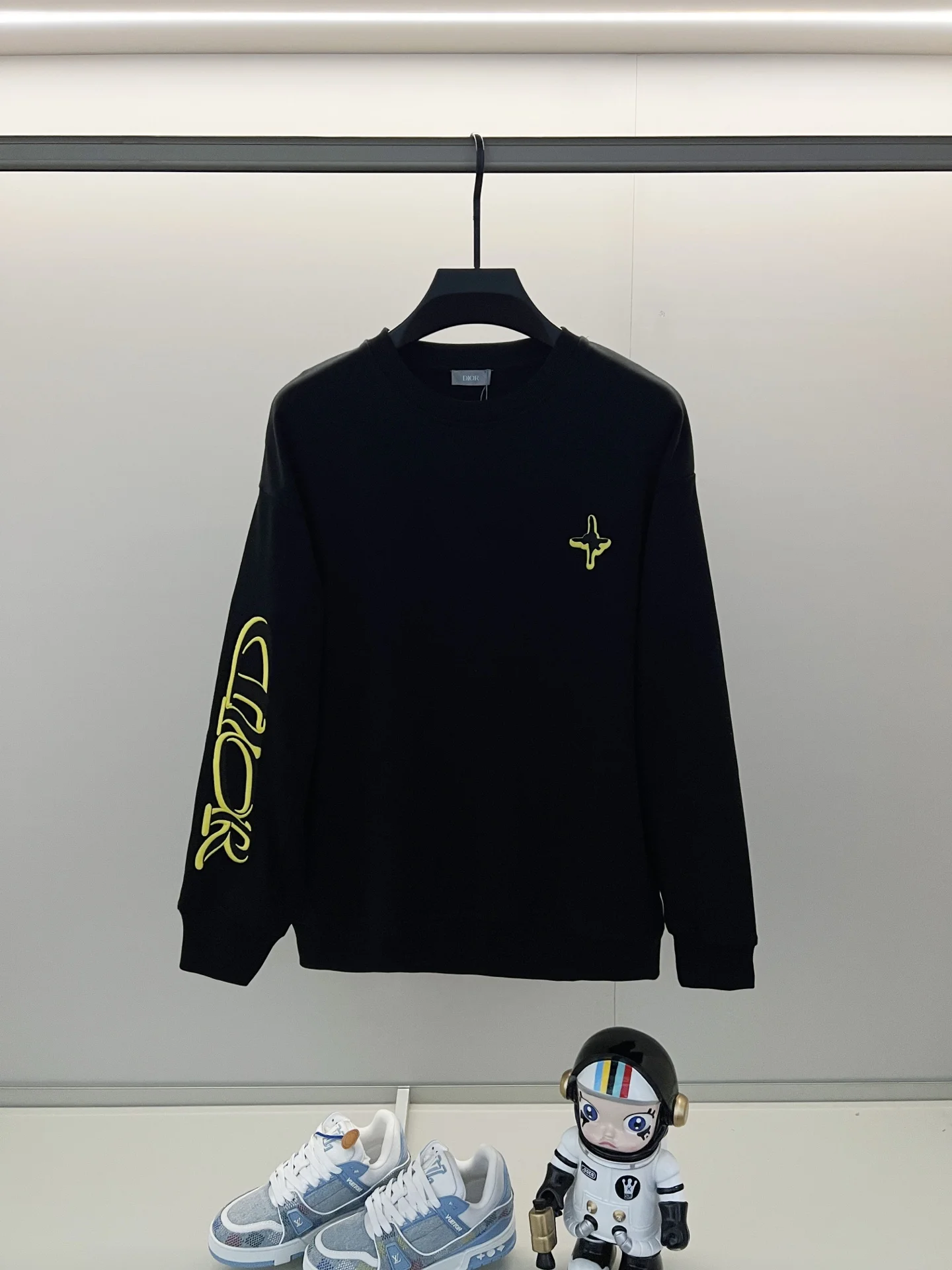 Dior Black Crew Neck Sweatshirt with Chest & Sleeve Embroidery