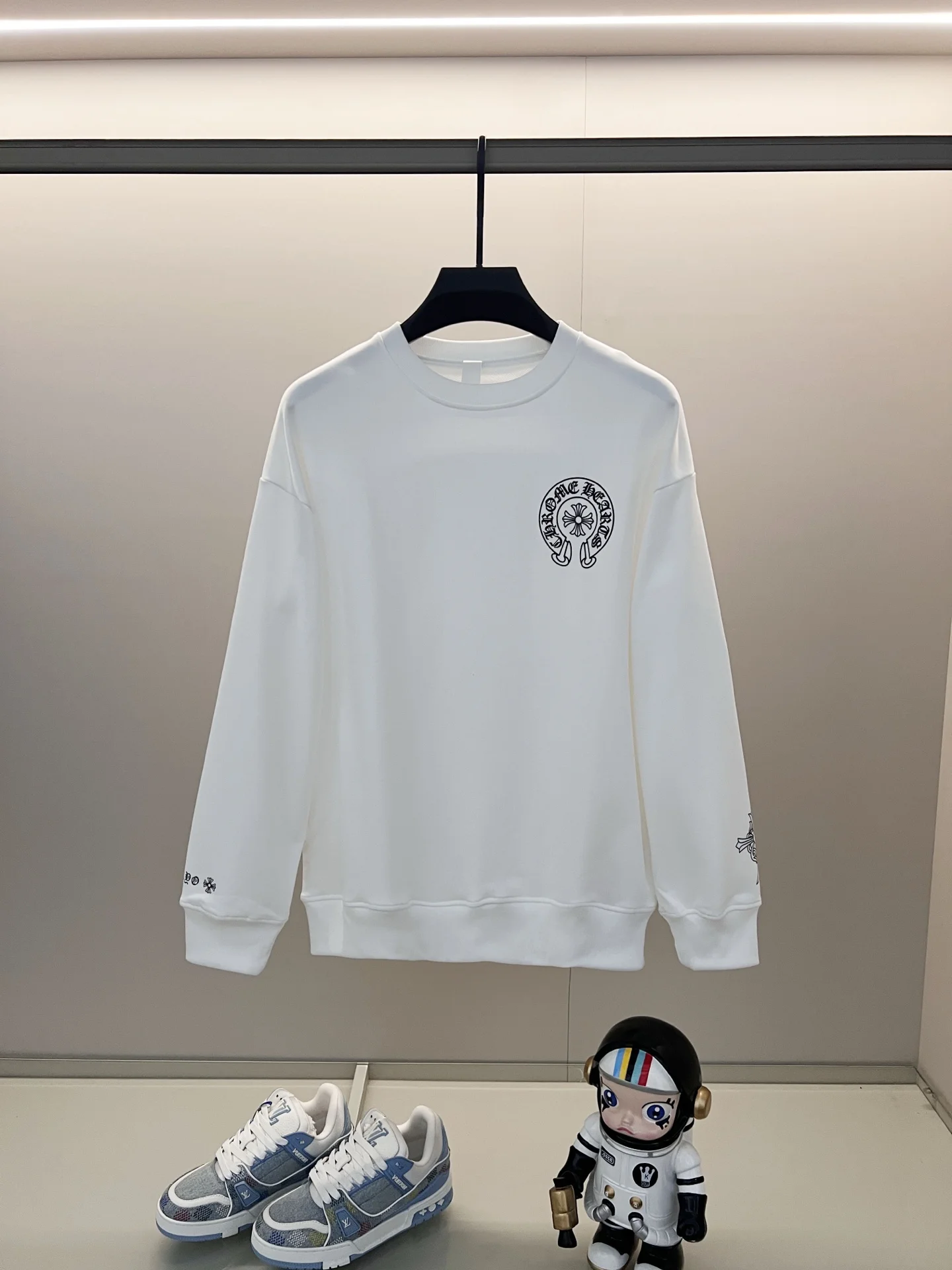 Chrome Hearts White Crewneck Sweatshirt with Cross & Sanskrit Logo