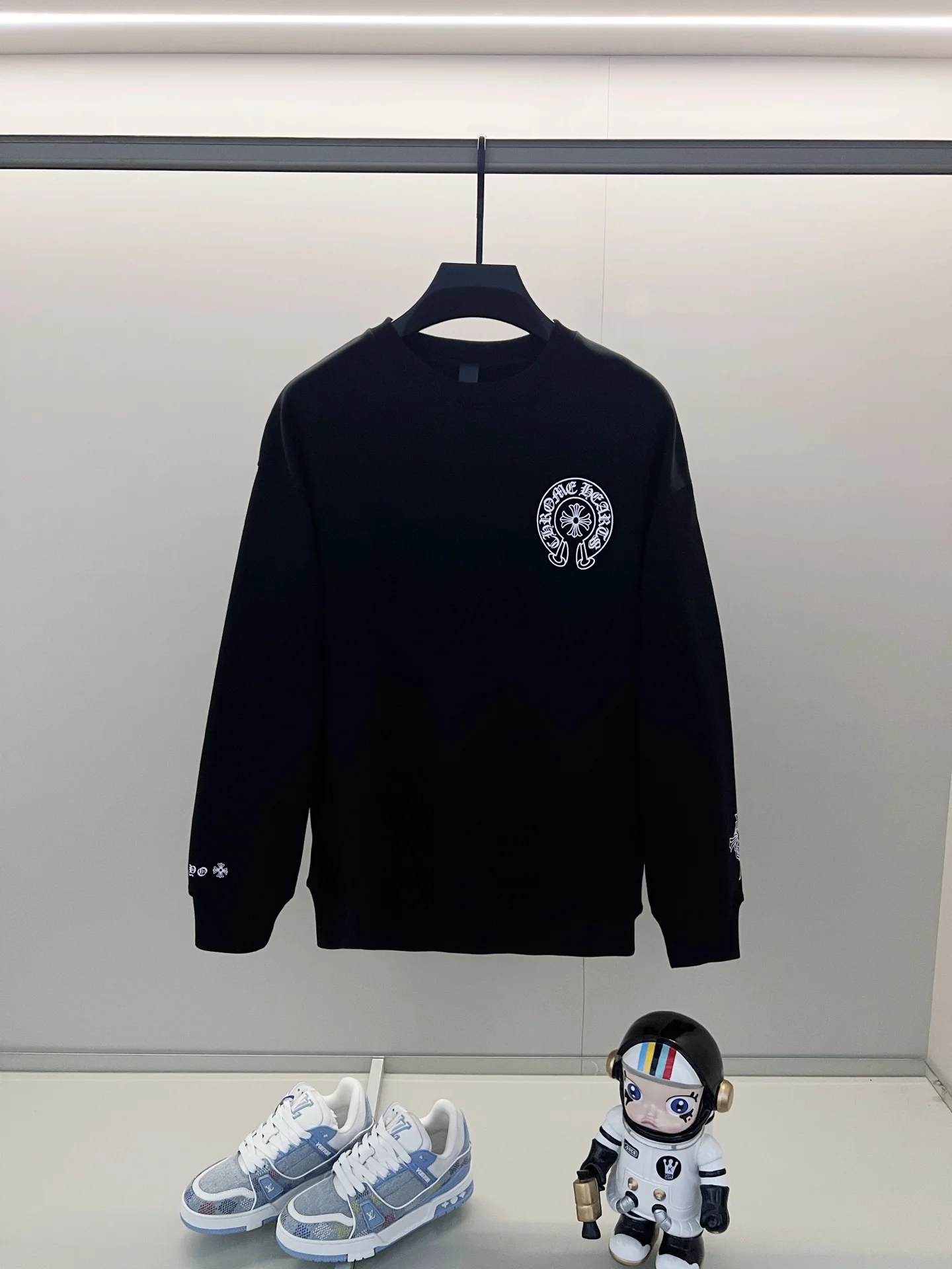 Chrome Hearts Black Crewneck Sweatshirt with Cross & Sanskrit Logo