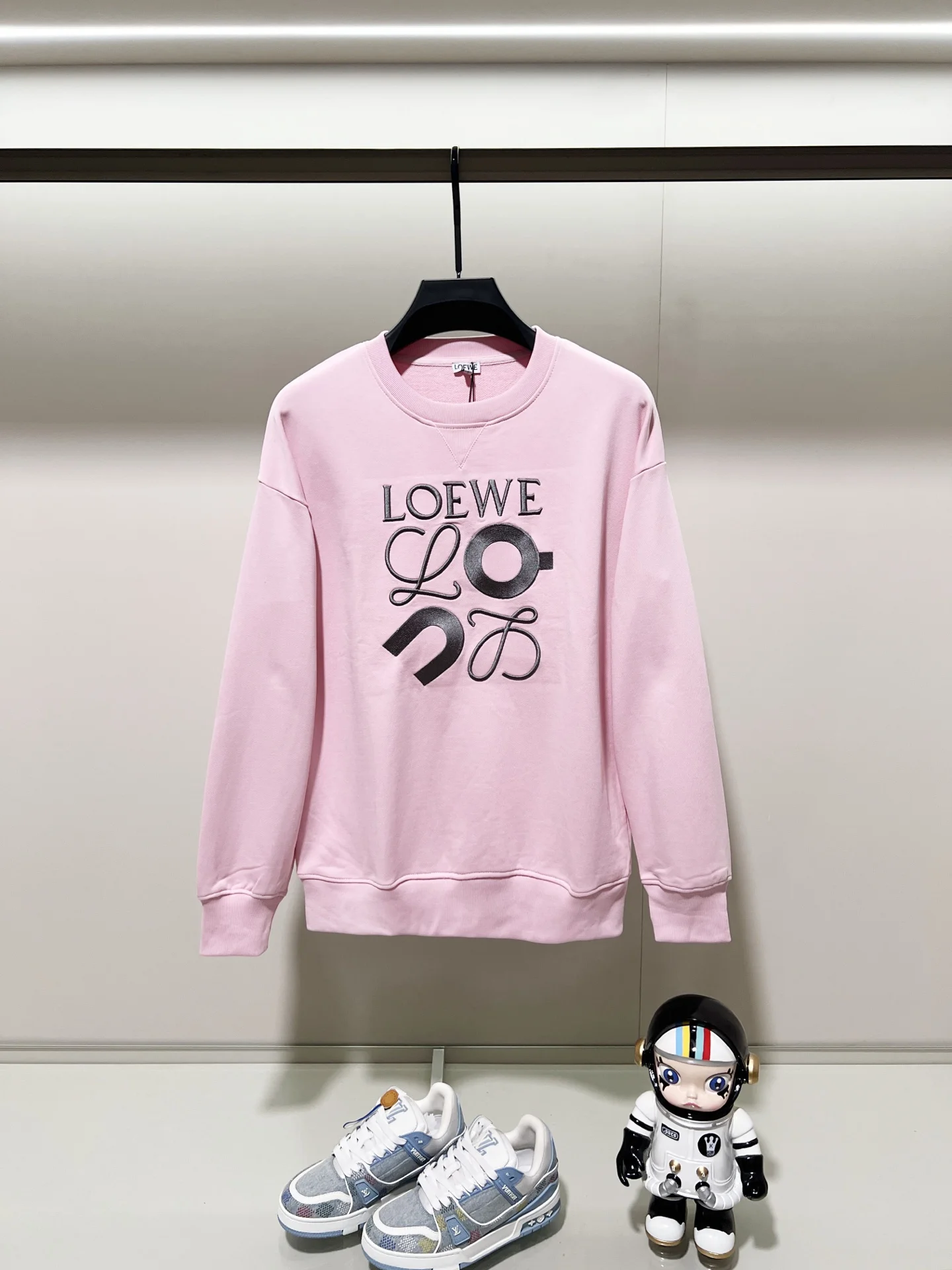 Loewe Pink Crew-Neck Sweatshirt with Embroidered Logo