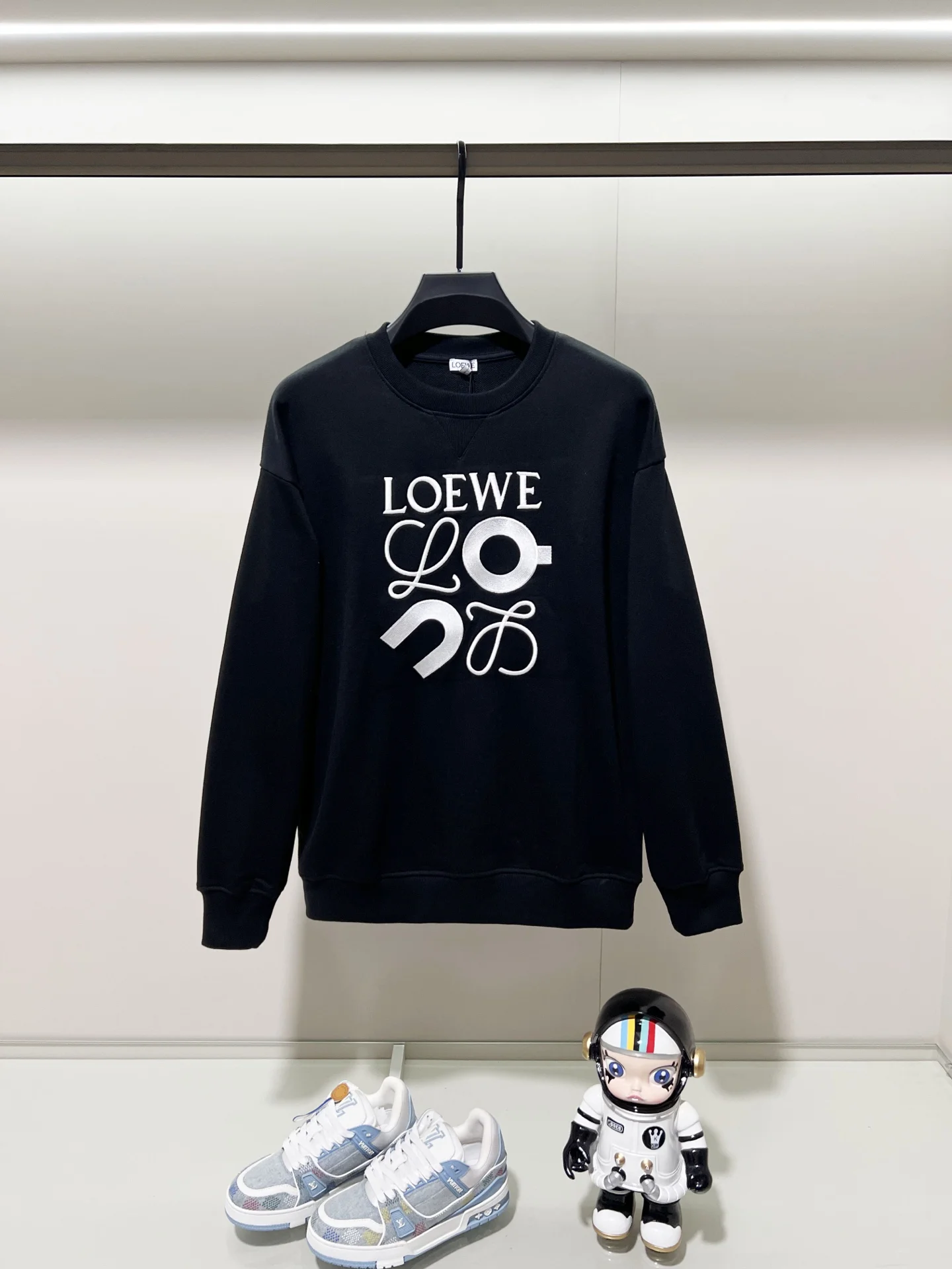 Loewe Black Crew Neck Sweatshirt with Embroidered Letter Logo