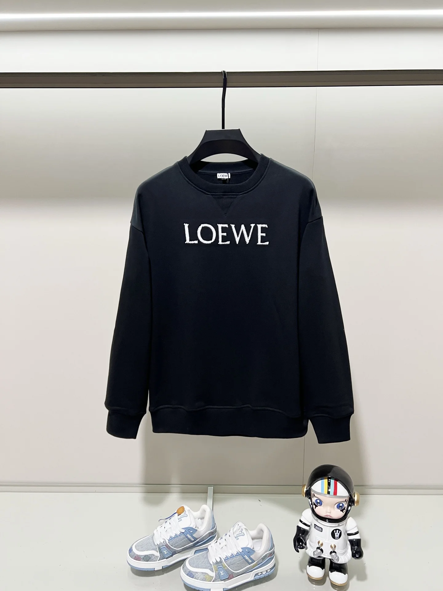 Loewe Black Crewneck Sweatshirt with Embroidered Logo