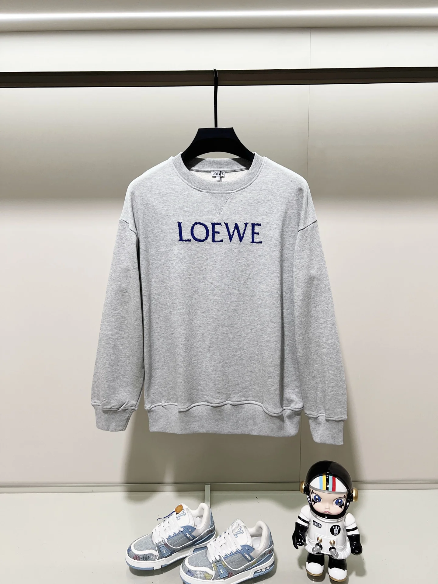 Loewe Gray Crew Neck Sweatshirt with Embroidered Logo