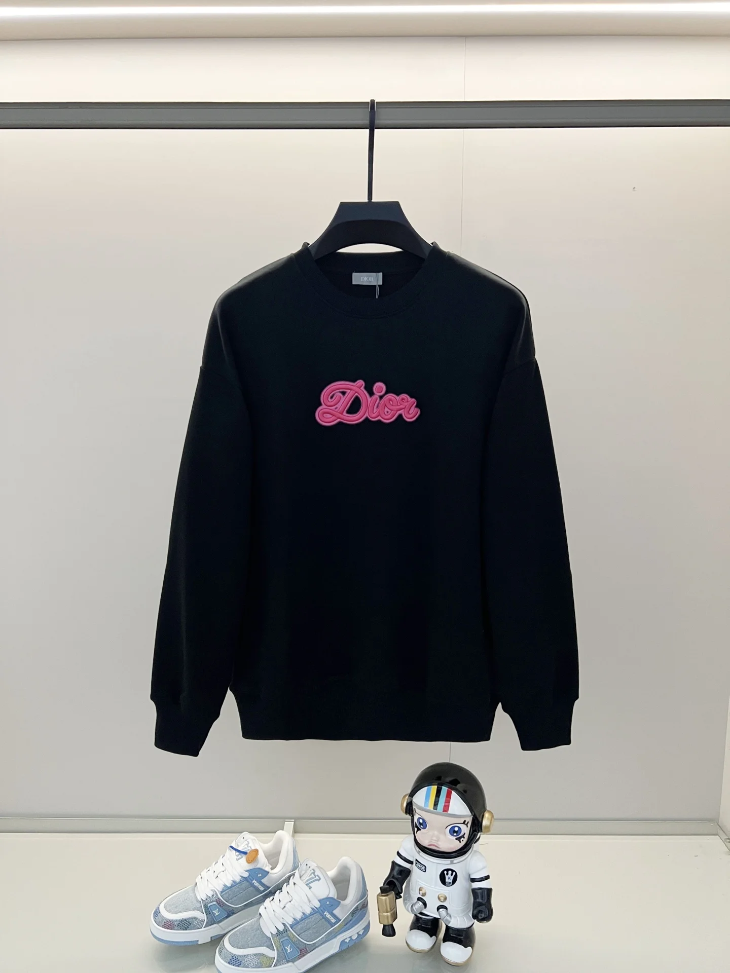 Dior Black Crew Neck Sweatshirt with Neon-Embroidered Logo