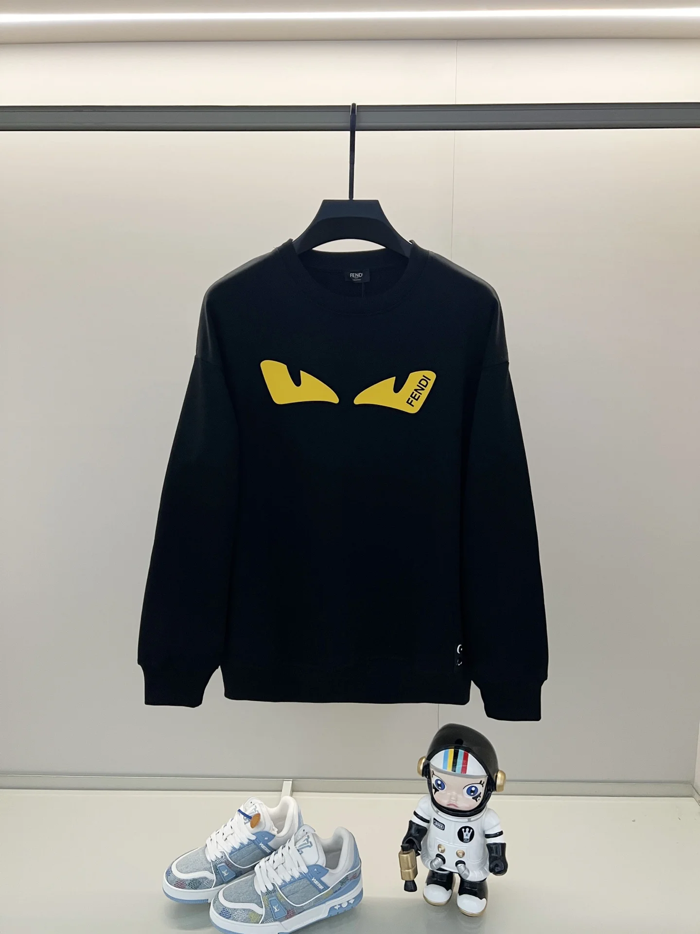 Fendi Black Crew-Neck Sweatshirt with 3D Monster Silicone Eyes