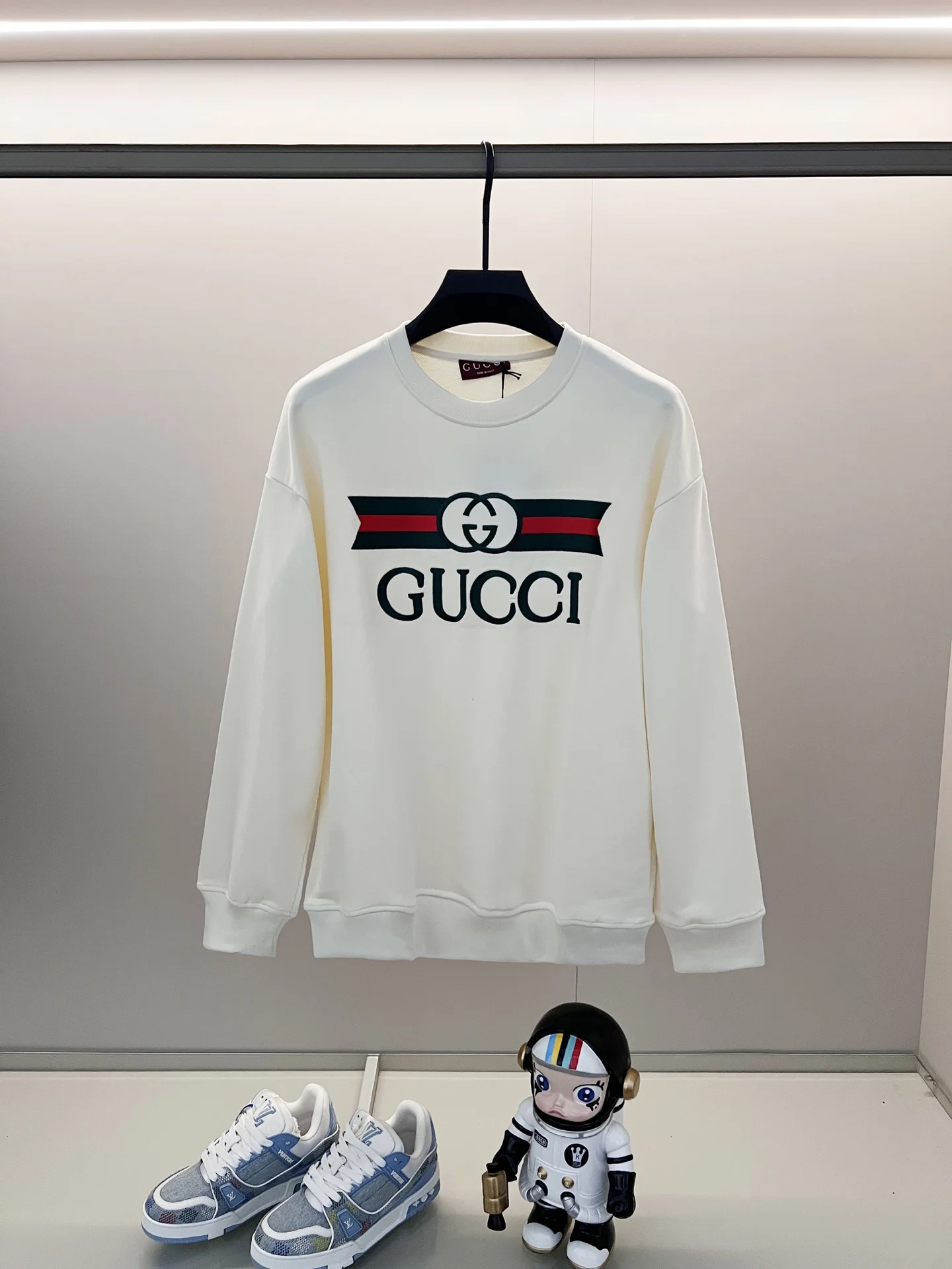 Gucci Apricot Crewneck Sweatshirt with Red-Green Belt Embroidery