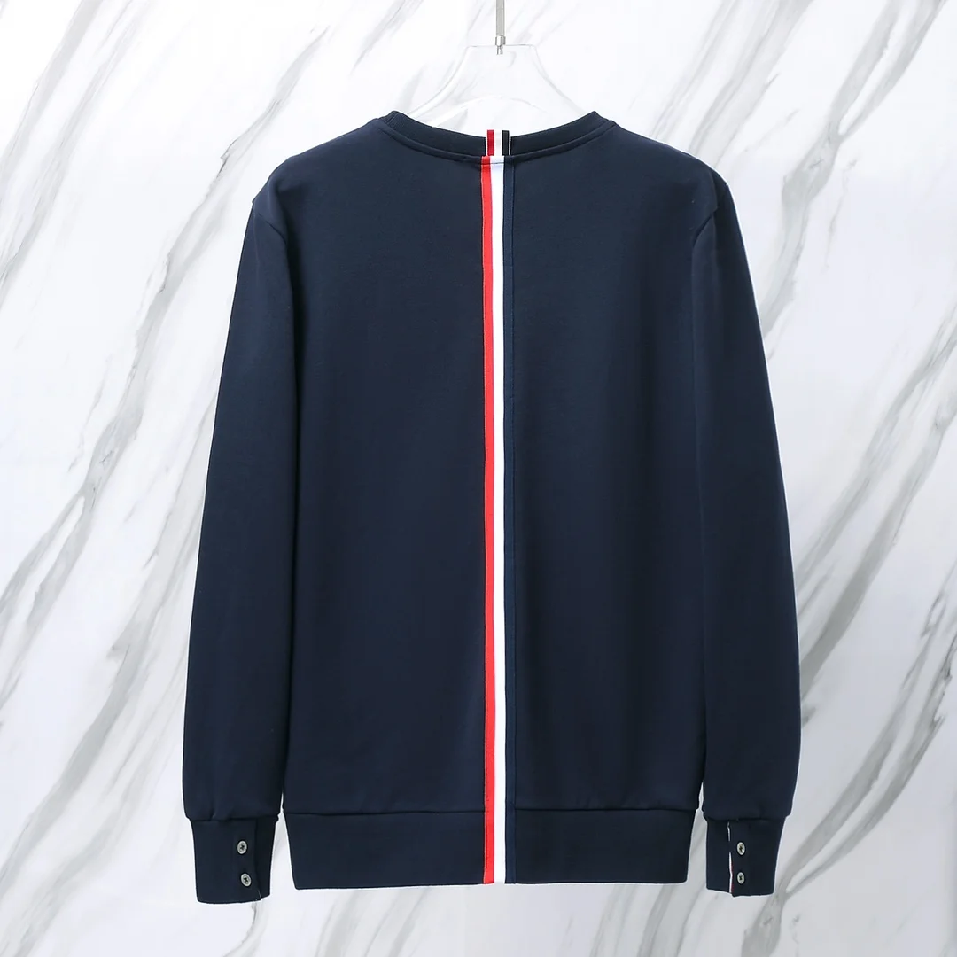 Thom Browne Navy Crew-Neck Sweatshirt with Back Center Stripes