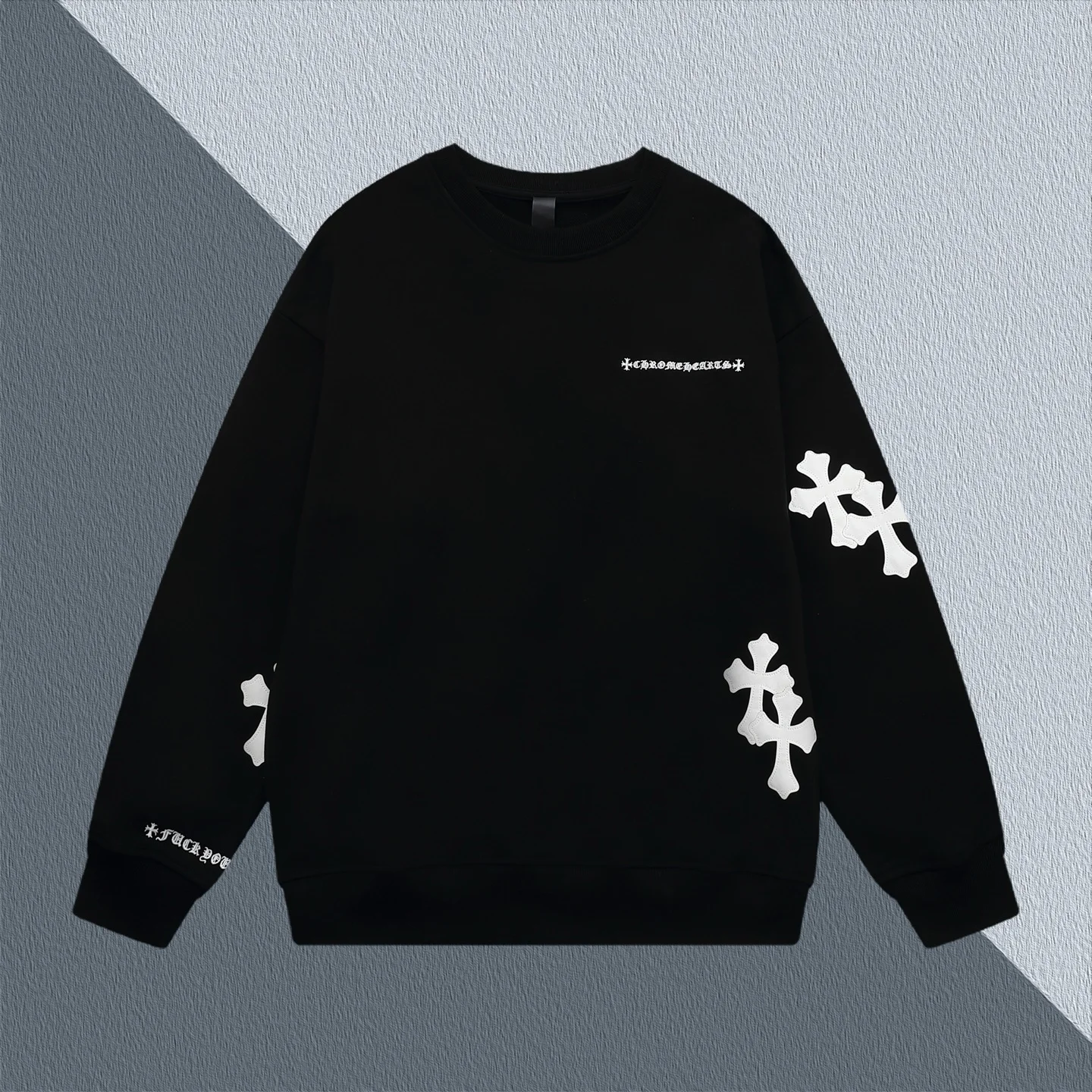 Chrome Hearts Black Crewneck Sweatshirt with Cross Patch Embroidery