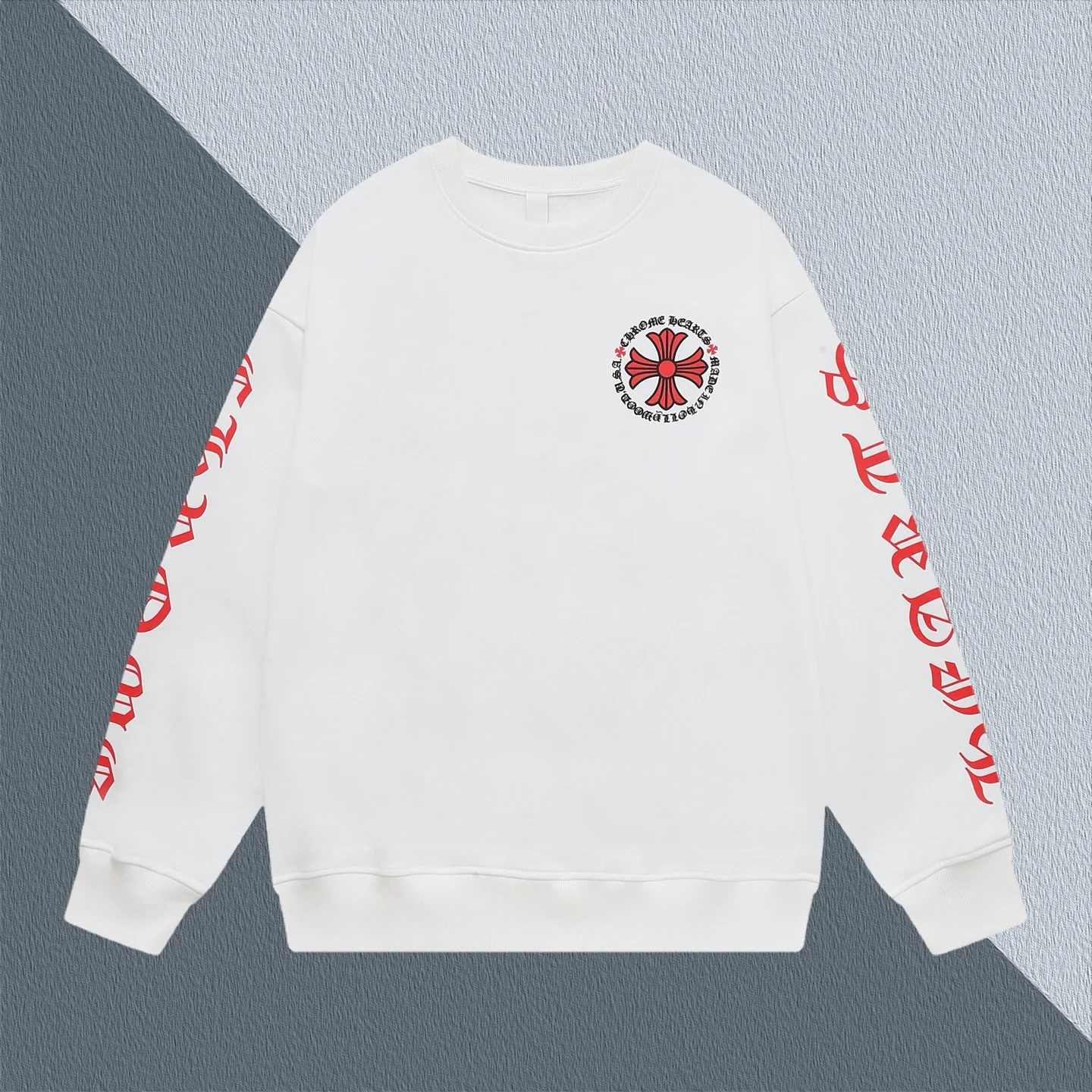 Chrome Hearts White Oversized Crewneck Sweatshirt with Cross Print