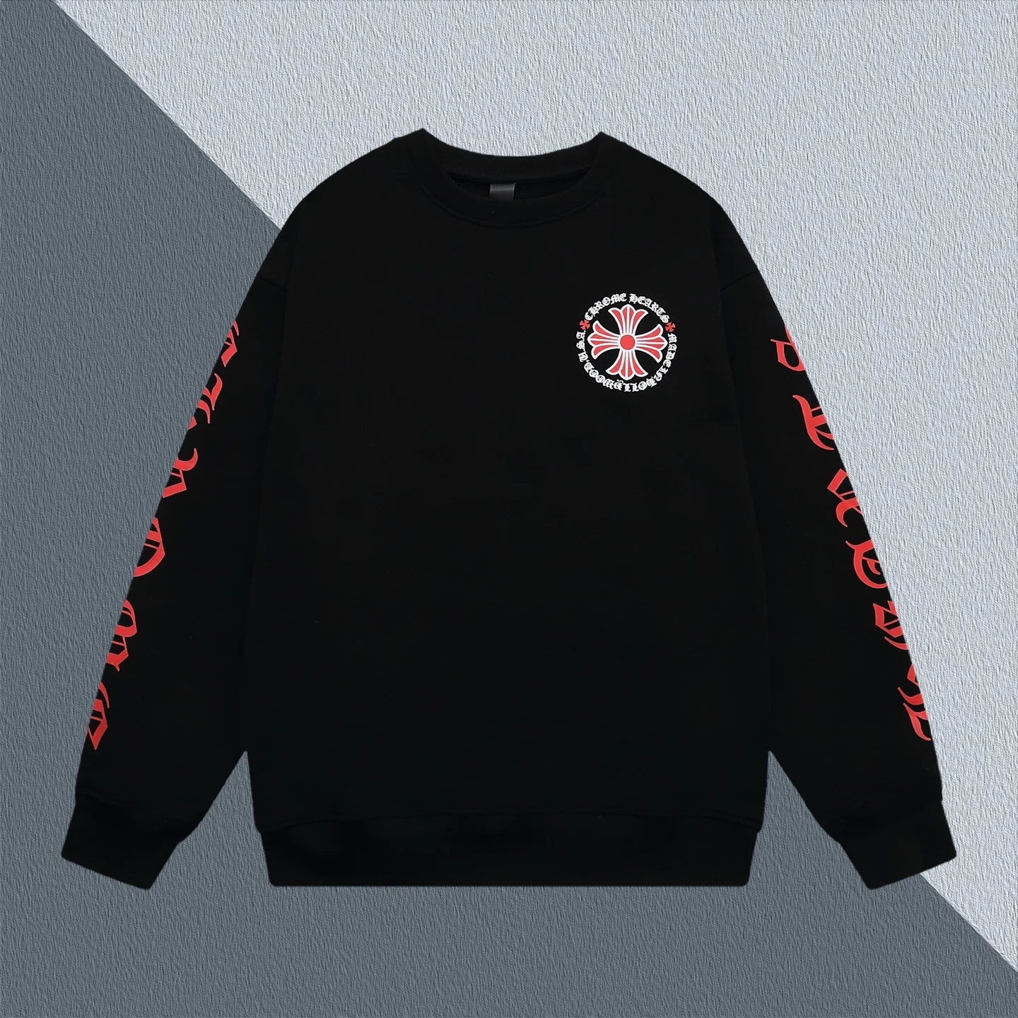 Chrome Hearts Black Loose Crewneck Sweatshirt with Cross Print