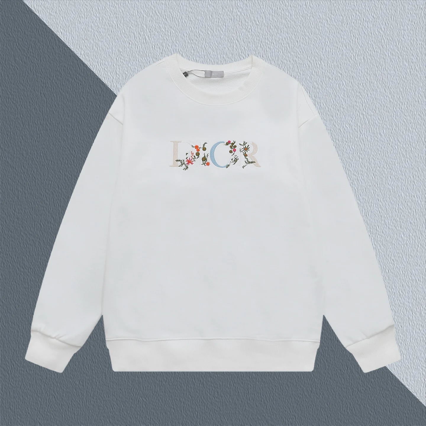 Dior White Crewneck Sweatshirt with Floral Letter Embroidery
