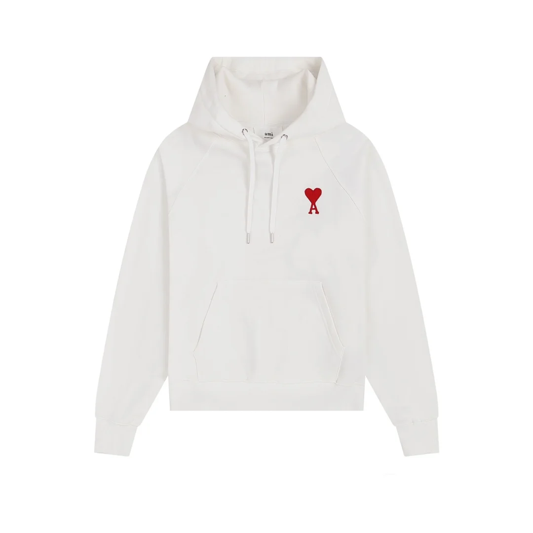 Ami White Hoodie with Medium Heart Towel Embroidery