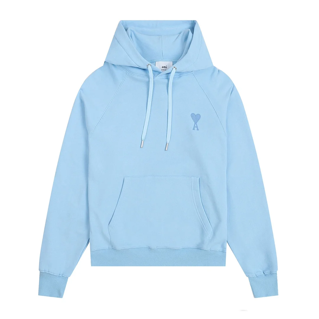 Ami Light Blue Terry Hoodie with Heart Logo Embroidery
