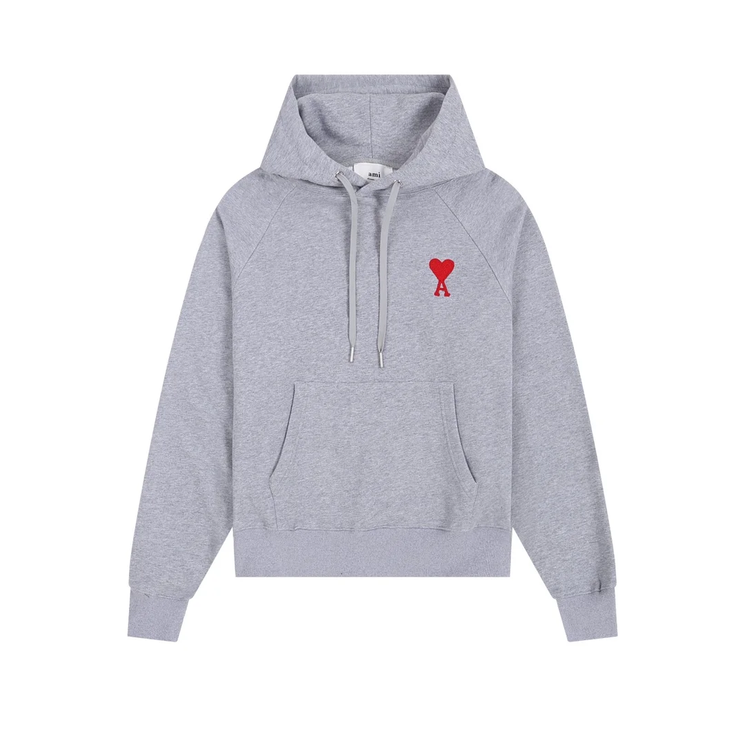 Ami Gray Hoodie with Medium Heart Towel Embroidery