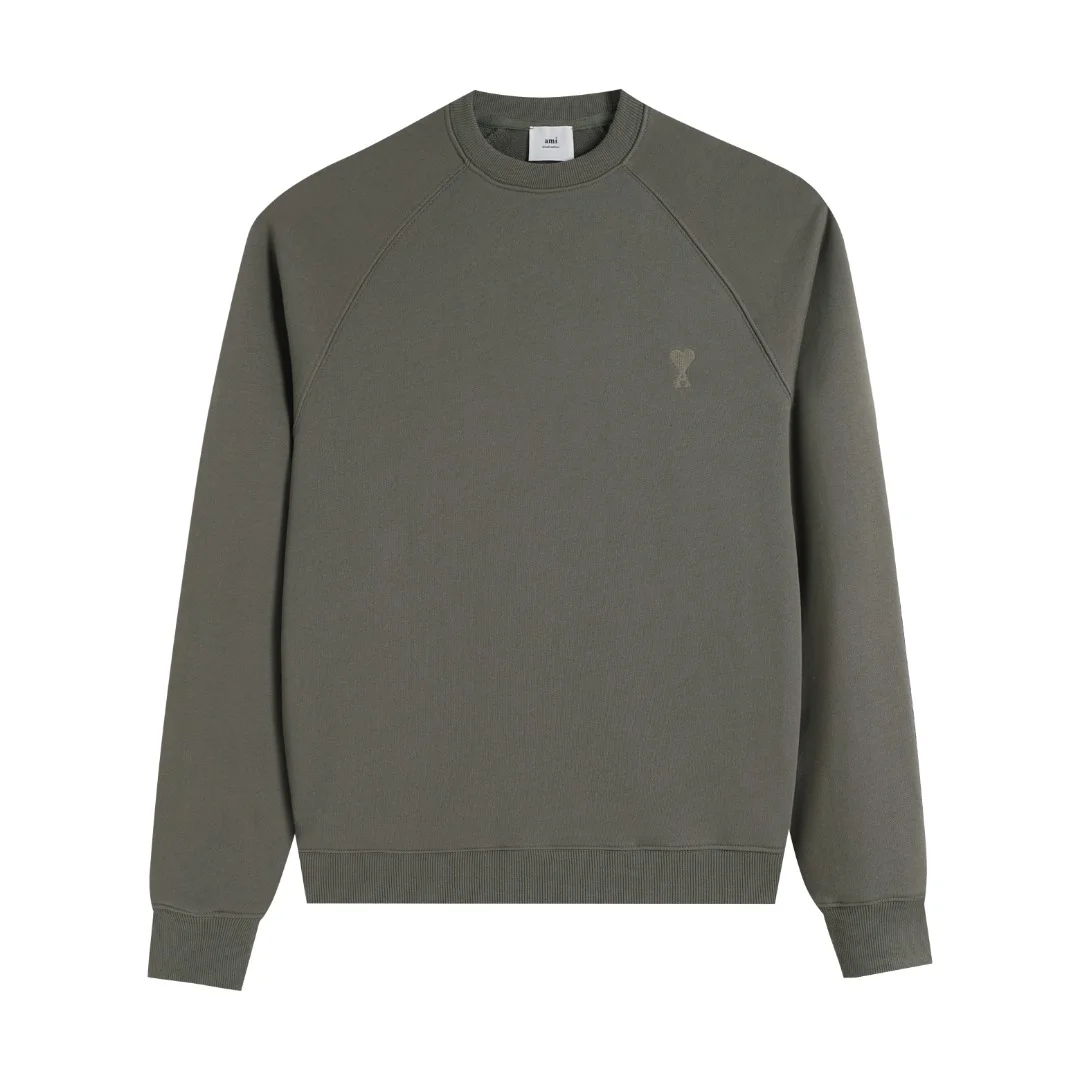 Ami 2025AW Carbon Gray Crew Neck Sweatshirt with Same-Color Heart