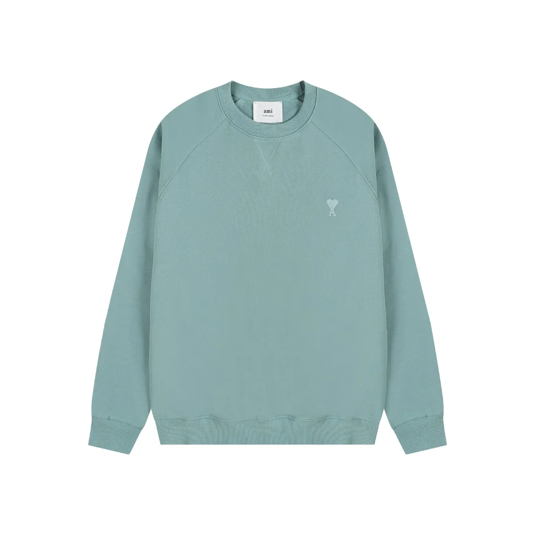 Ami 2025 Grayish Green Crewneck Sweatshirt with Same-Color Heart