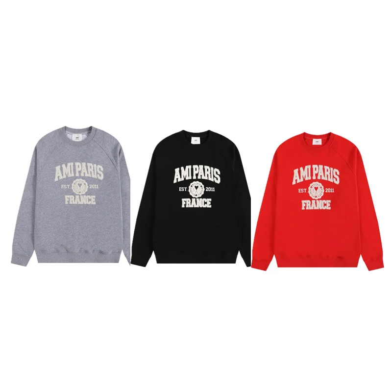 Ami Anniversary Gray/Black/Red Crew Neck Sweatshirt with Raised Print
