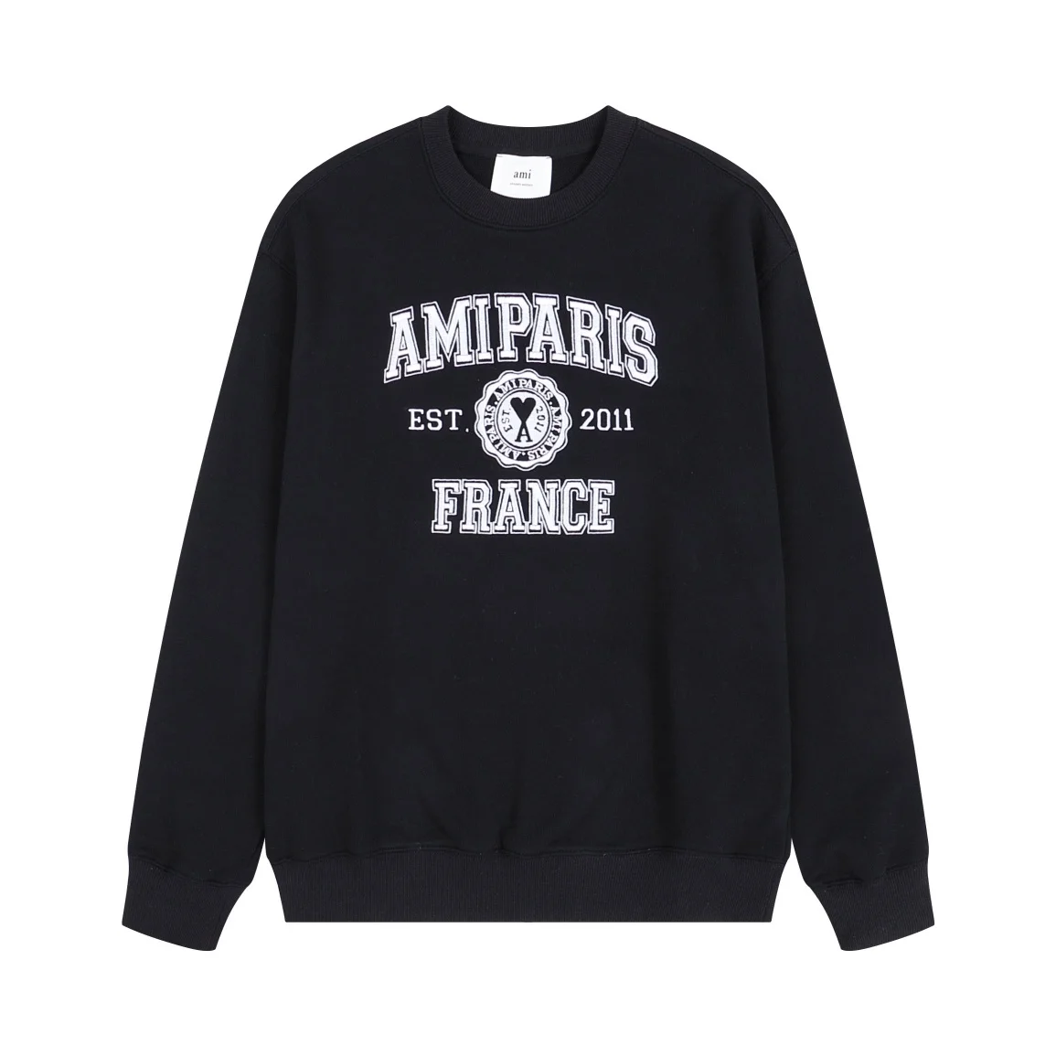 Ami 2025 Anniversary Black Crewneck Sweatshirt with Full-Embroidery Badge