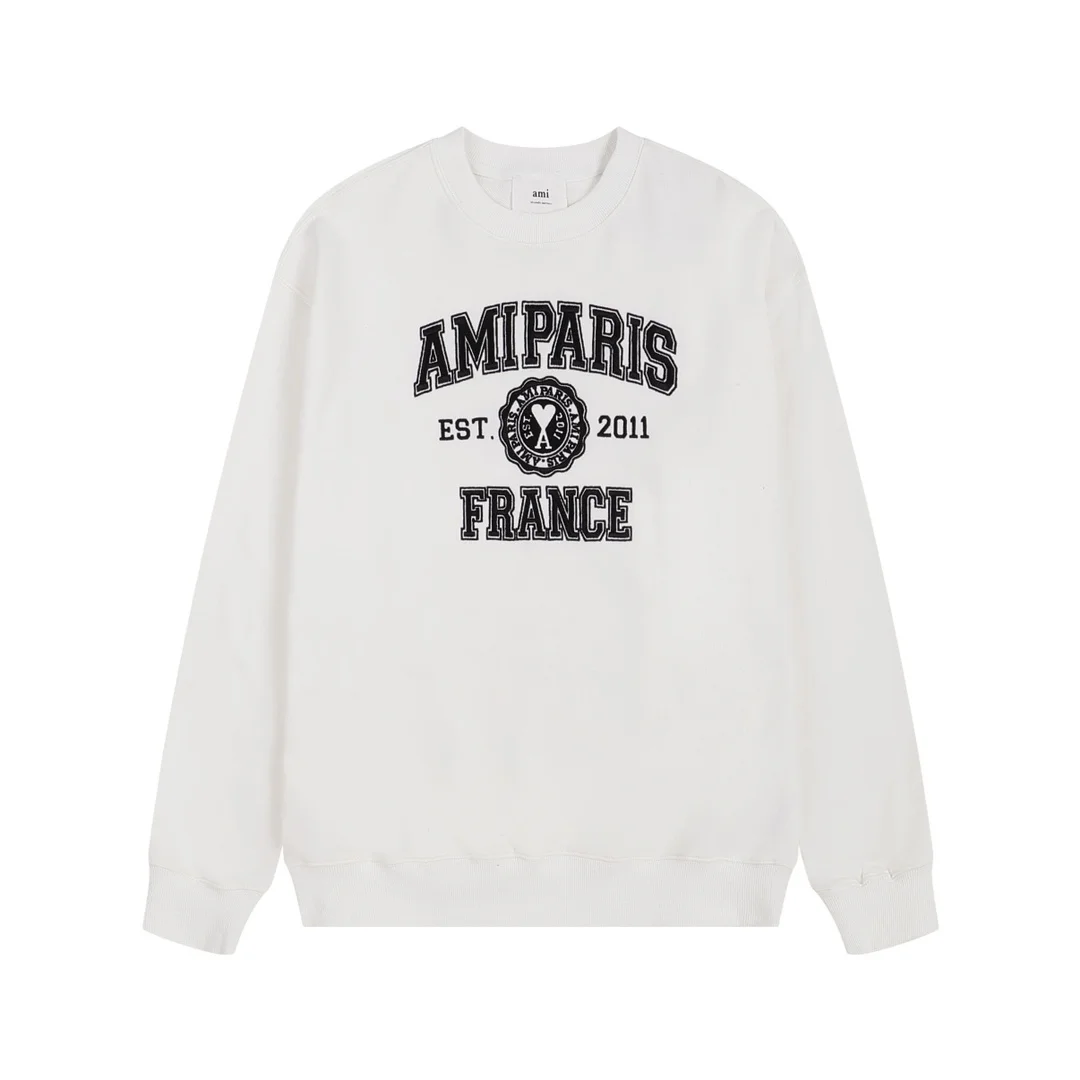 Ami 2025 Anniversary White Crewneck Sweatshirt with Full-Embroidery Badge