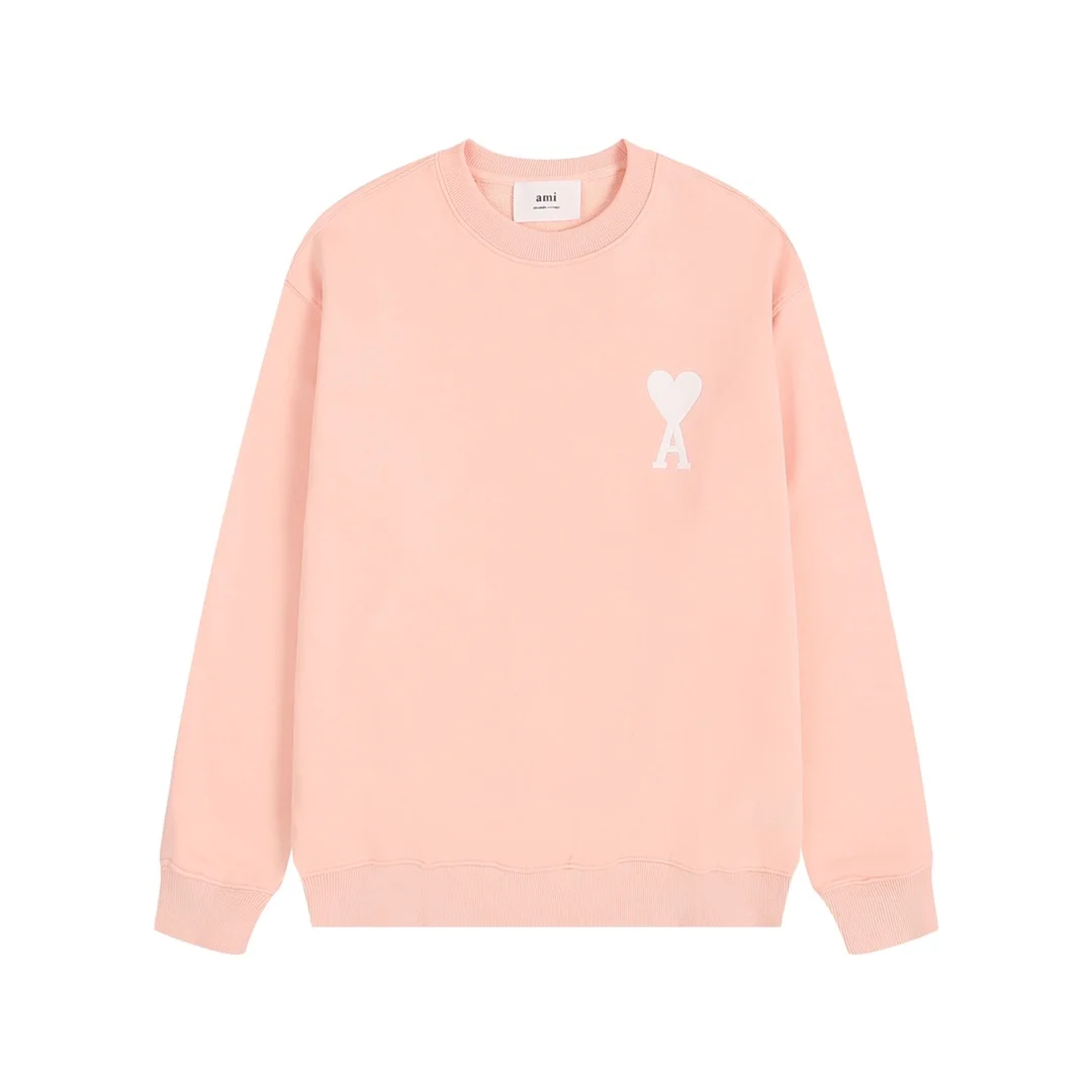 Ami 2025 Light Pink Crew Neck Sweatshirt with Heart-A Embroidery