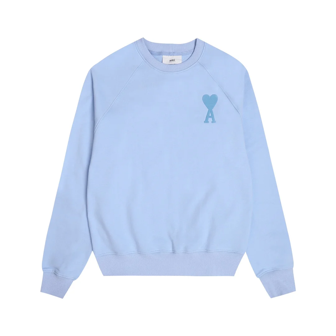 Ami 2025 Macaron Sky Blue Crew Neck Sweatshirt with Heart A