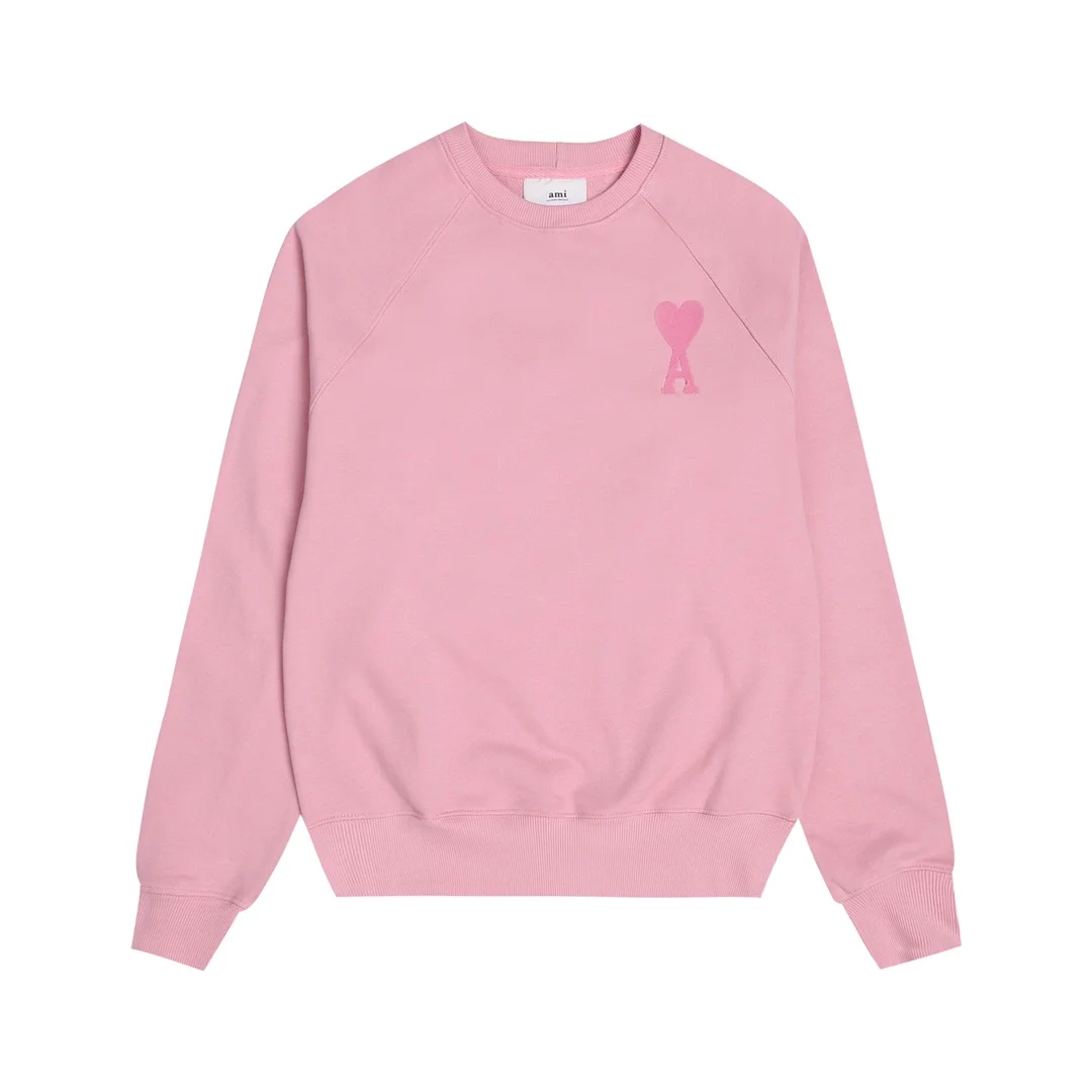 Ami 2025 Macaron Light Pink Crew Neck Sweatshirt with Heart A