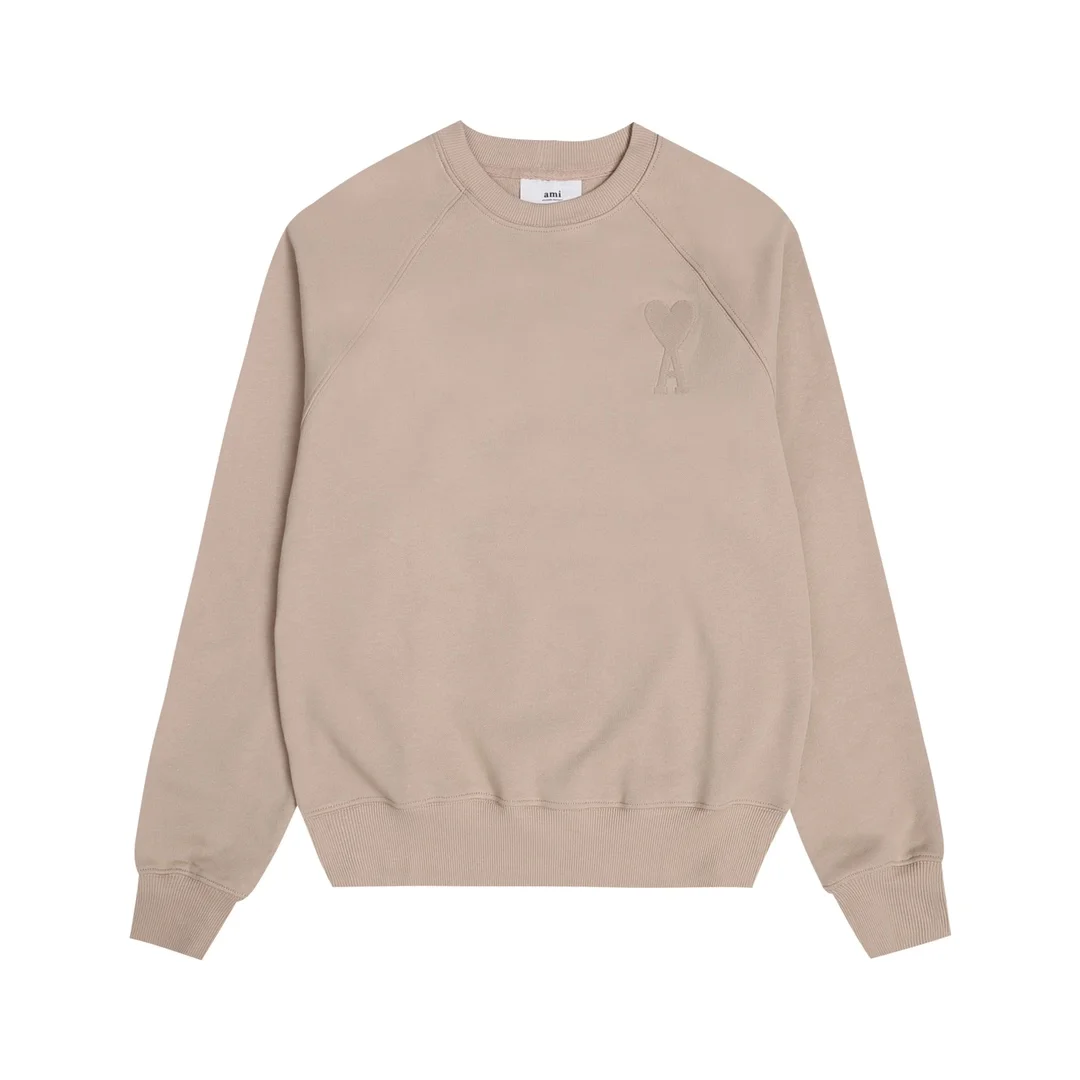 Ami Beige Crewneck Sweatshirt with Ami de Coeur Embroidery