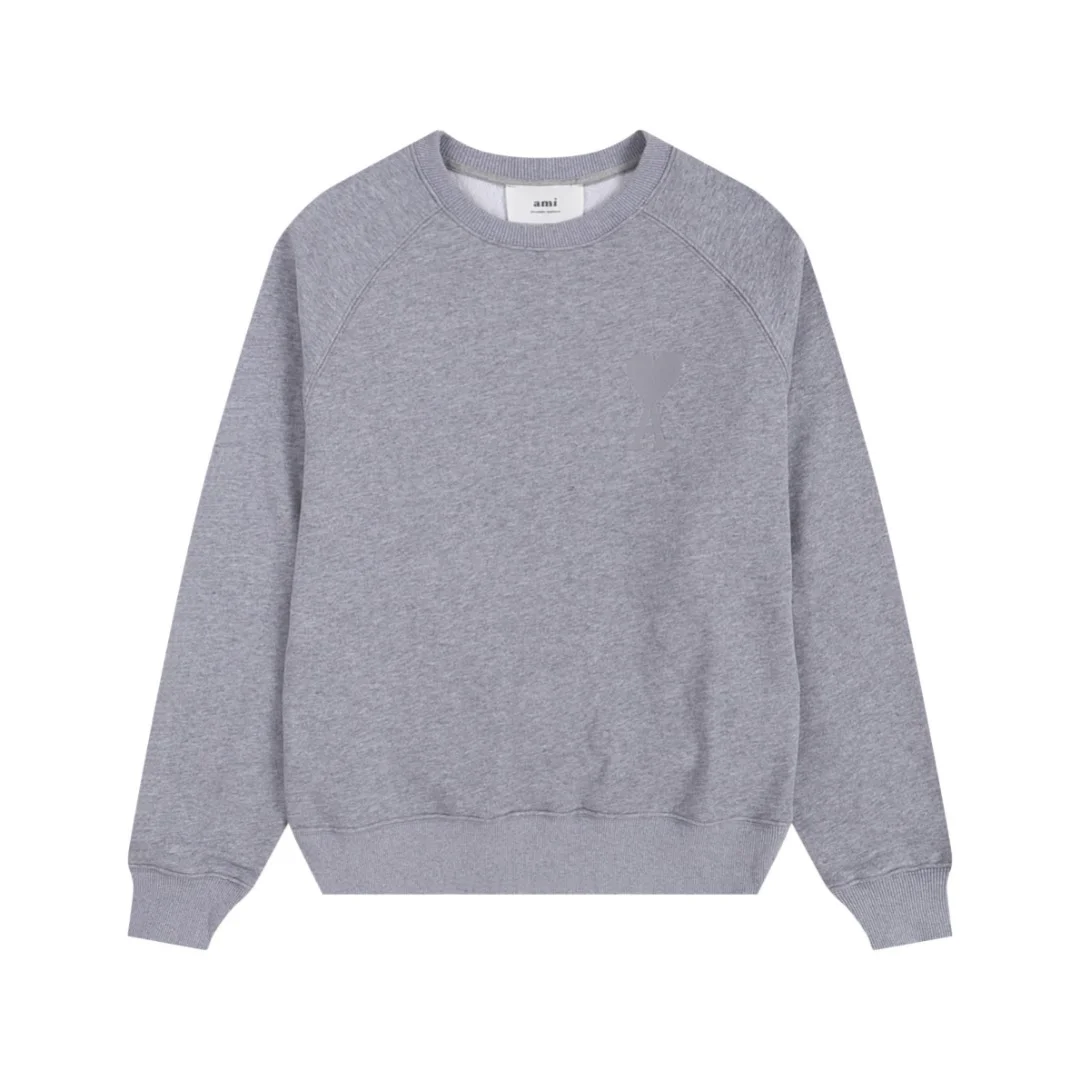 Ami 2025 Gray Crew Neck Sweatshirt with Heart-A Embroidery
