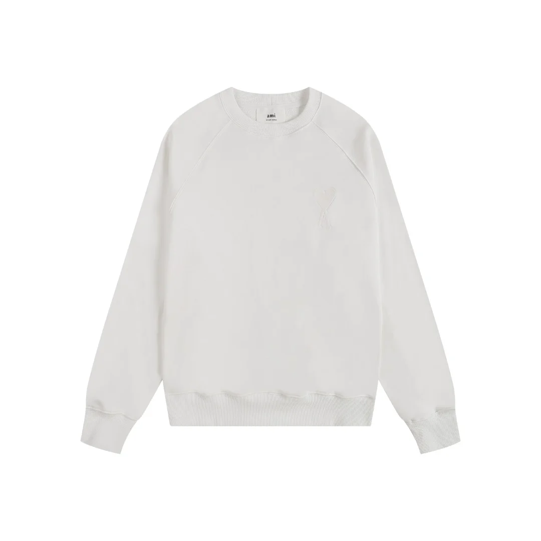 Ami 2025 White Crew-Neck Sweatshirt with Embroidered Heart