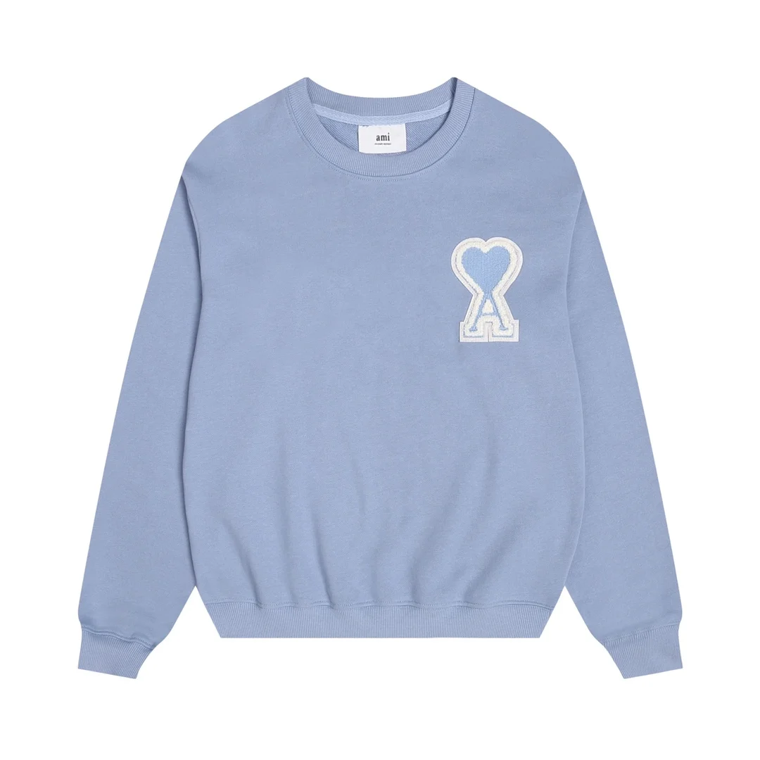 Ami 2025AW Misty Blue Crewneck Sweatshirt with Embroidered Large Patch