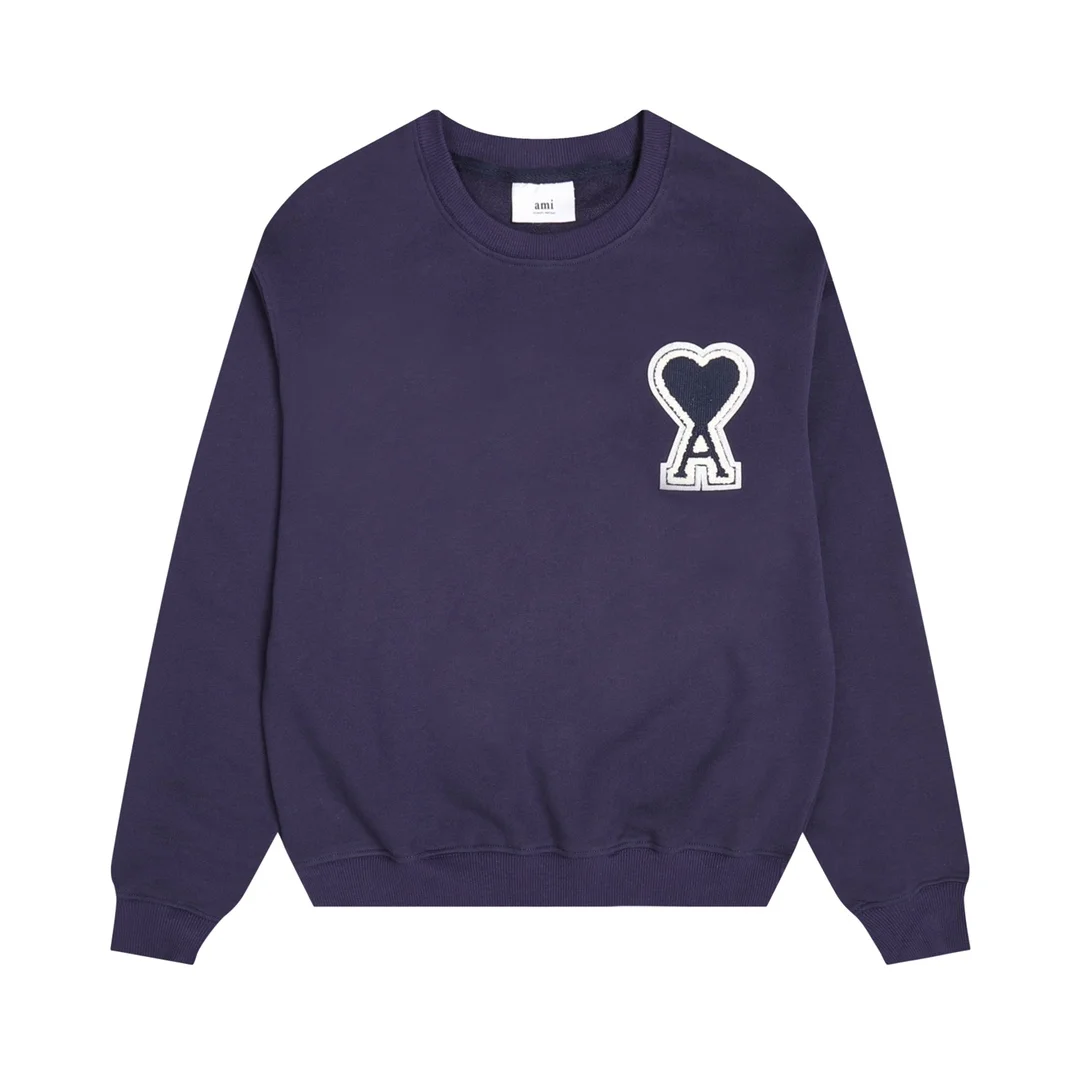 Ami 2025 Navy Crewneck Sweatshirt with Big Embroidered Badge