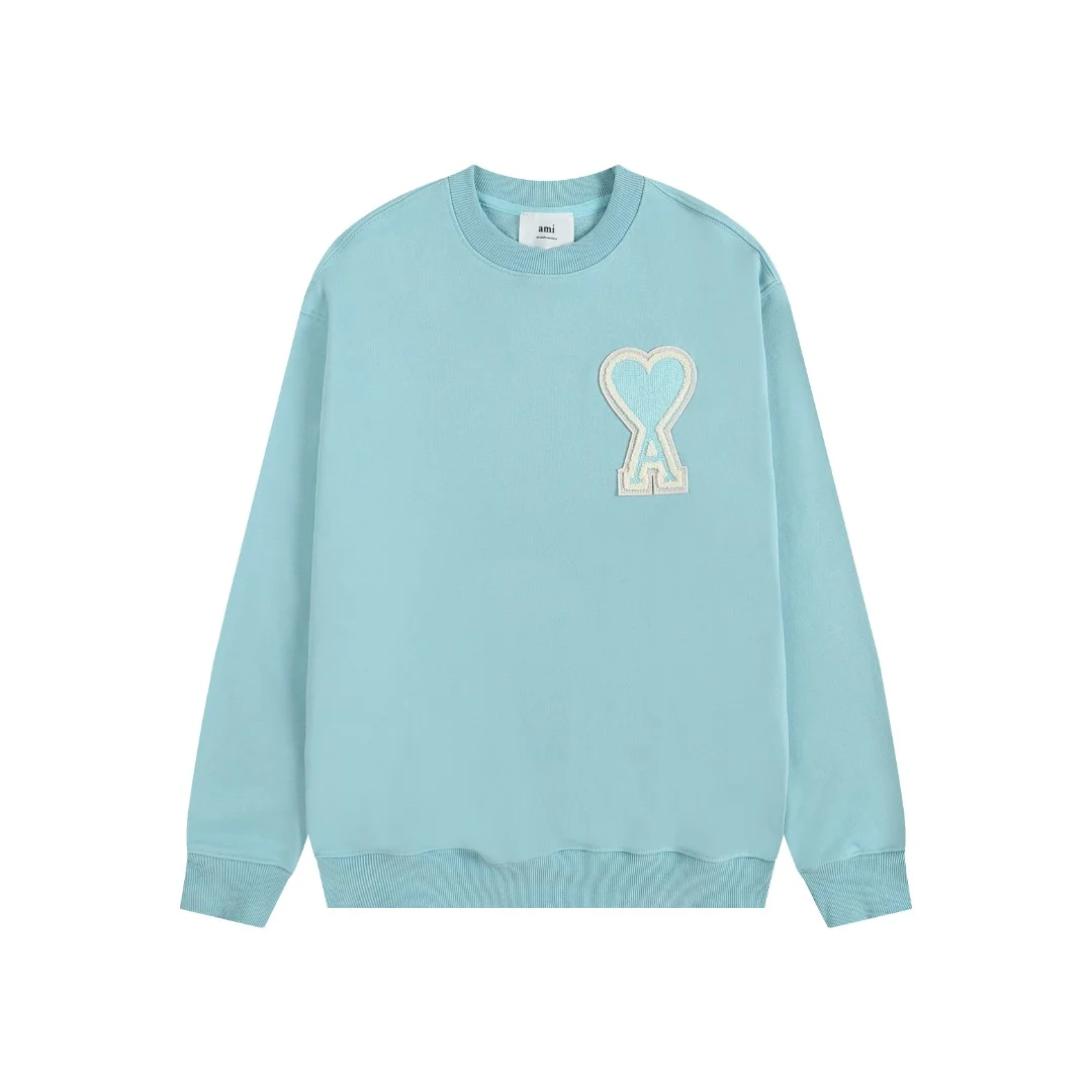 Ami 2025AW Light Blue Crewneck Sweatshirt with Embroidered Large Patch
