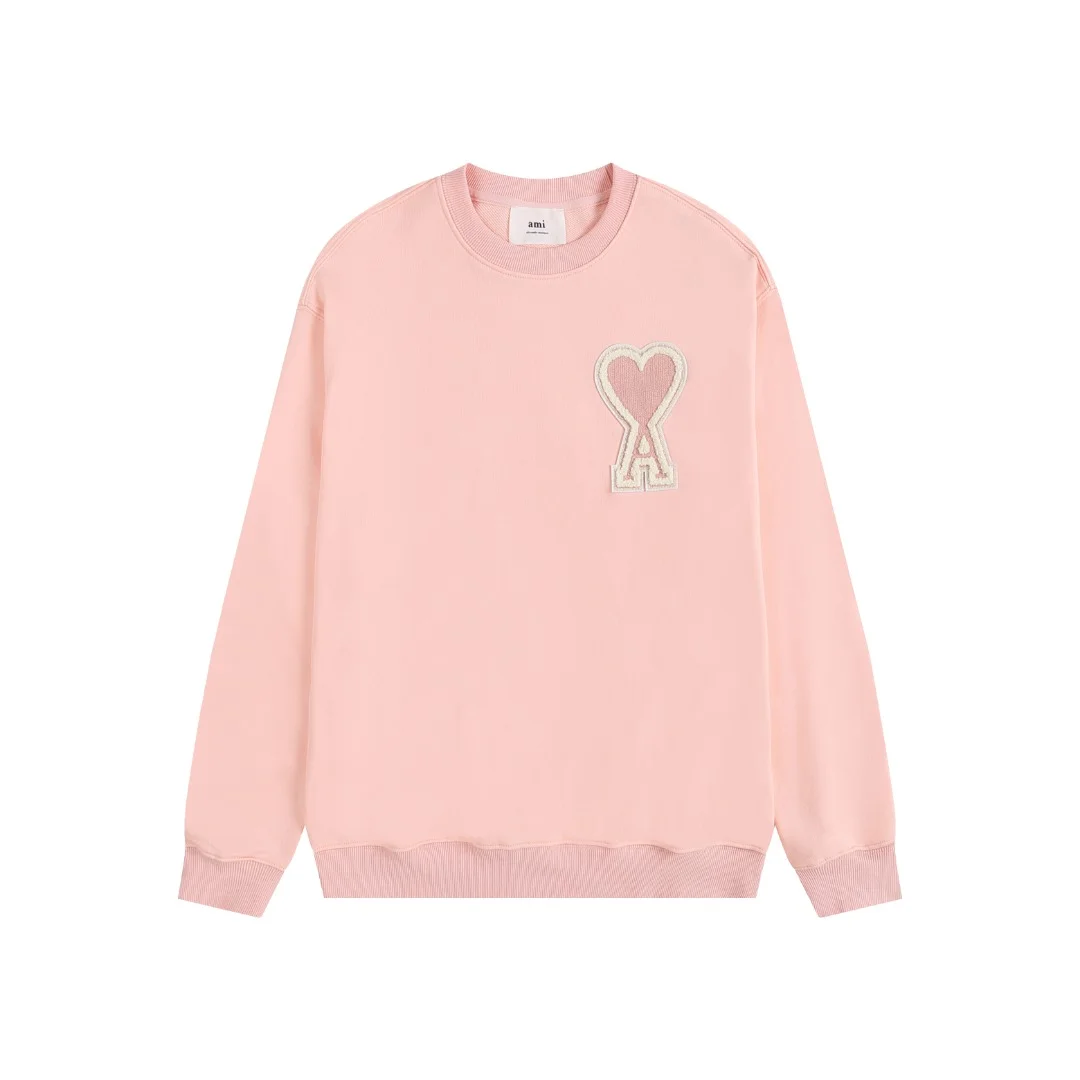 Ami 2025AW Light Pink Crew Neck Sweatshirt with Big Embroidered Patch