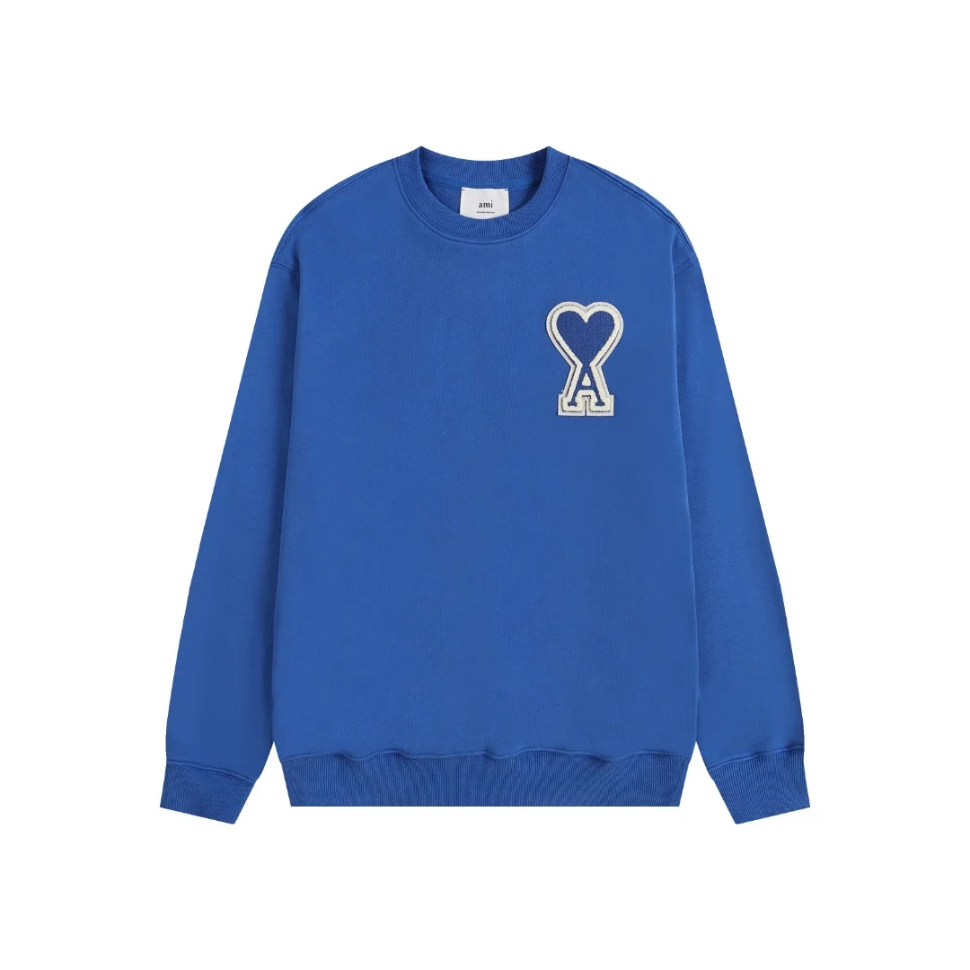 Ami 2025AW Blue Crewneck Sweatshirt with Large Embroidered Badge