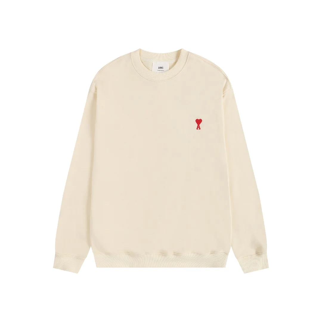 Ami 2025 Classic Light Apricot Crewneck Sweatshirt with Red Heart