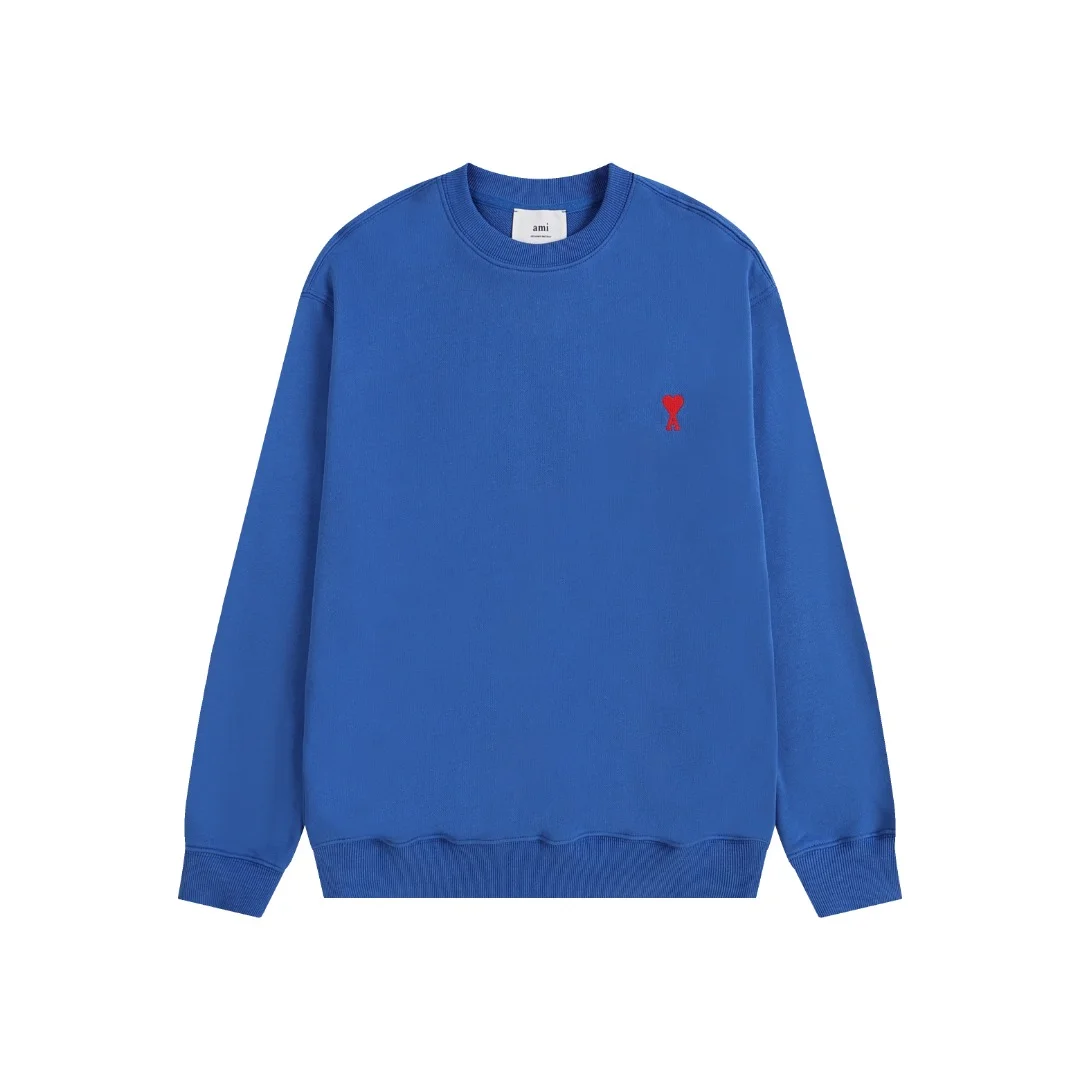 Ami 2025 Classic Colorful Blue Crew Neck Sweatshirt with Red Heart