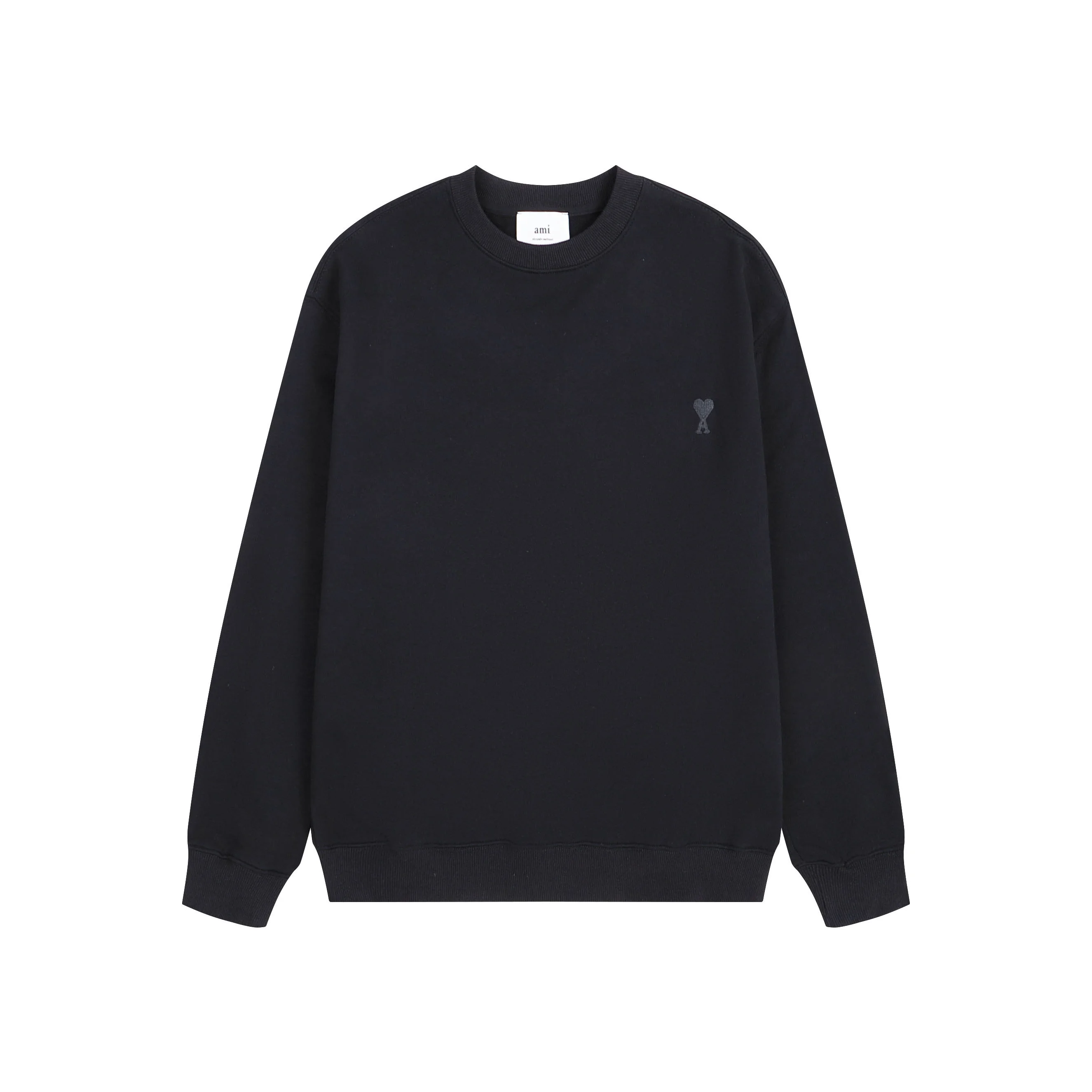 Ami 2025 New Black Crew-Neck Sweatshirt with Heart Embroidery